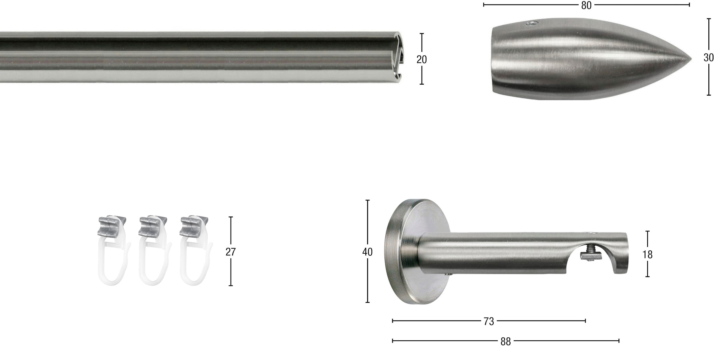 GARESA Gardinenstange »CARTOUCHE«, 1 läufig-läufig, Wunschmaßlänge, Vorhanggarnitur, verlängerbar, Wandmontage, edelstahl optik