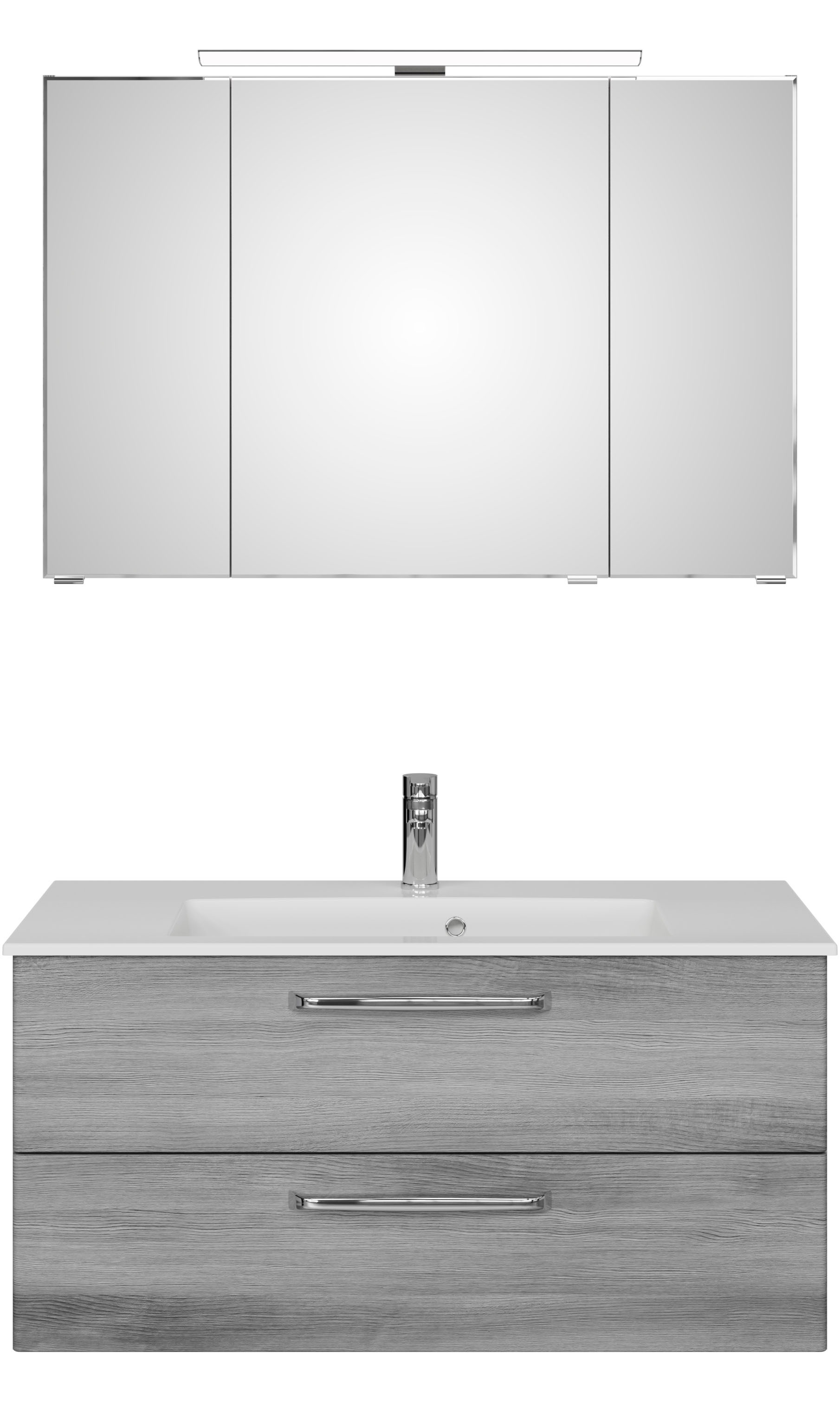 Saphir Badmöbel-Set »Trentino 2-tlg Mineralmarmor-Waschtisch, Spiegelschrank mit LED-Profil«, (3 St.), Badmöbel-Set 110cm breit, inkl. Türdämpfer, 3 Türen, 2 Auszügen