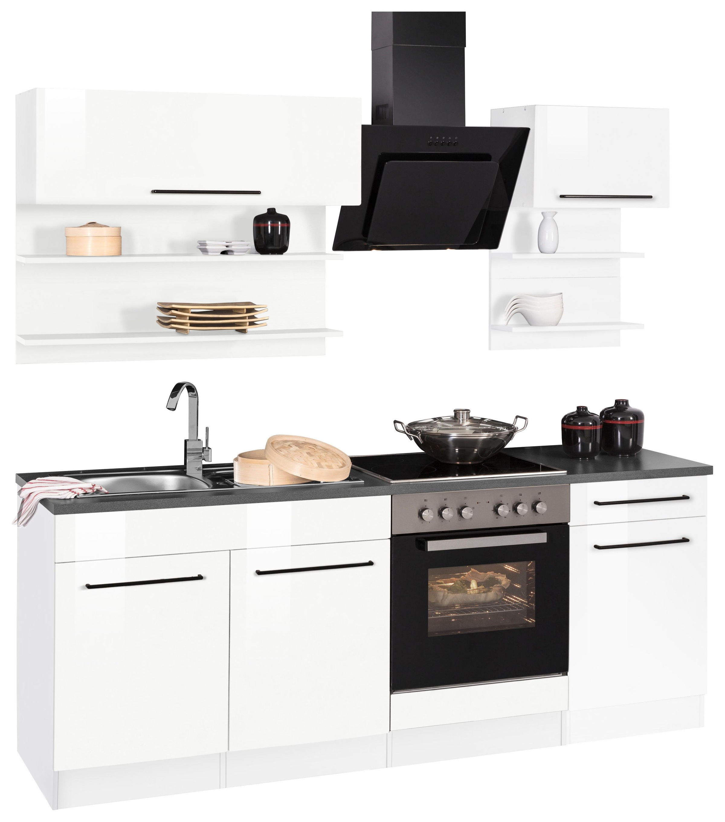 Thumbnail - KOCHSTATION "KS-Tulsa" Breite 210 cm, schwarze Metallgriffe, hochwertige MDF Fronten