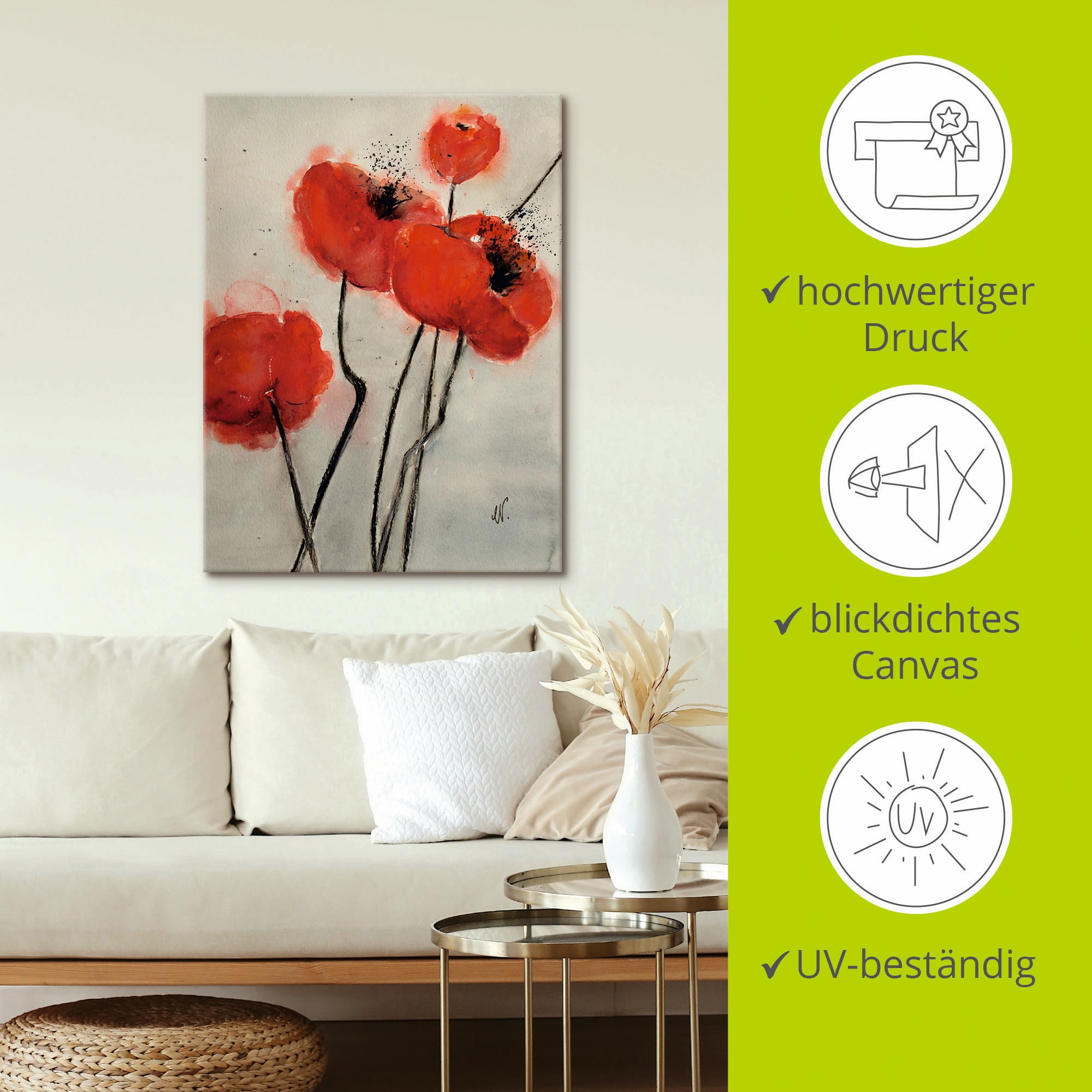 Artland Wandbild »Roter Mohn«, Blumen, (1 St.), als Leinwandbild, Poster in verschied. Größen
