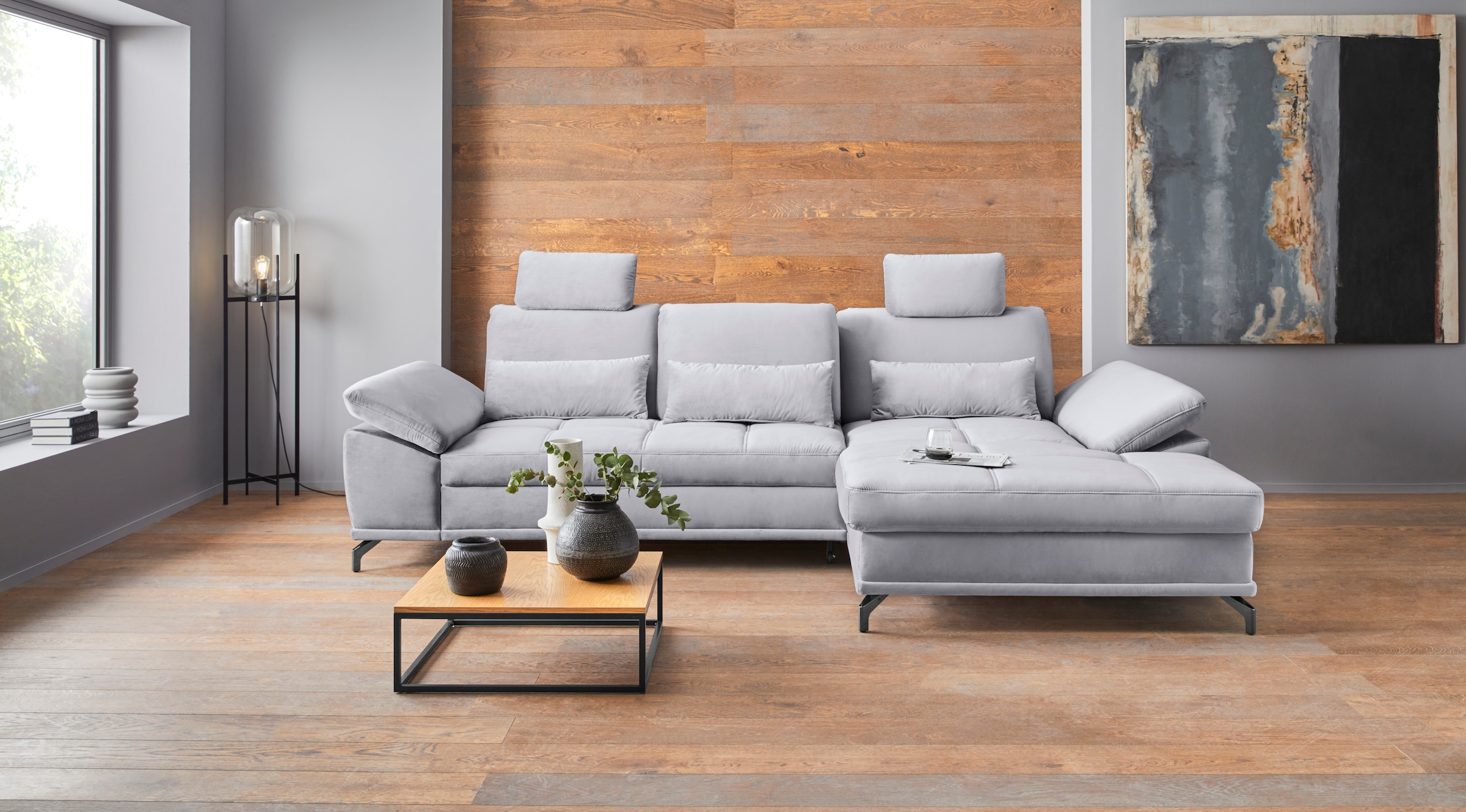 Places of Style Ecksofa Costello, mit Sitztiefenverstellung und Armlehnfunktion, incl. 3 Nierenkissen