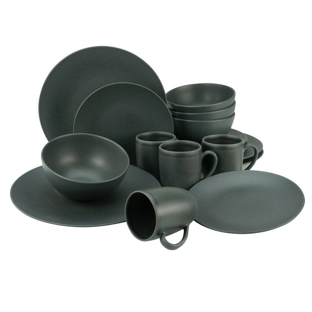 CreaTable Kombiservice »Geschirr-Set Soft Touch Black«, (Set, 16 tlg., Kaffeeservice und Tafelservice im Set, für 4 Personen)