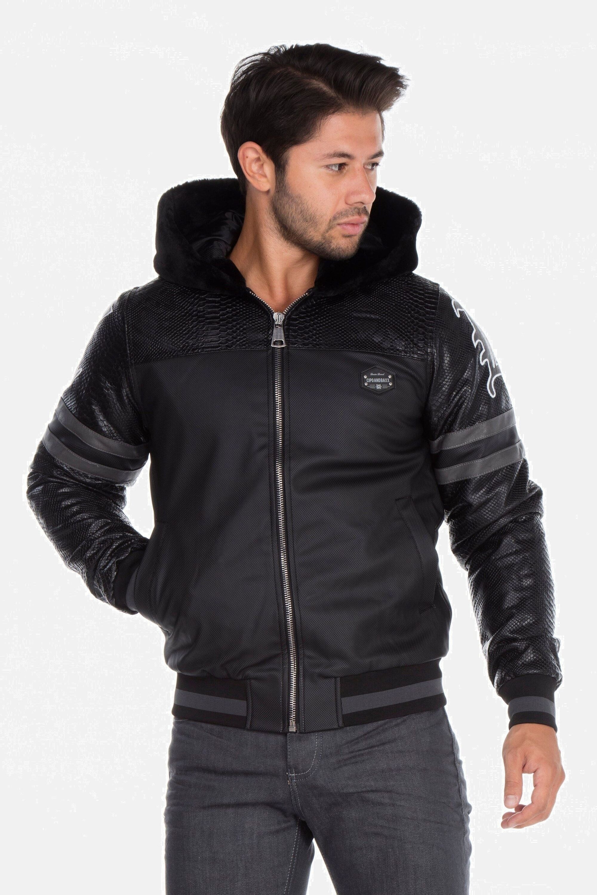 Cipo & Baxx Bikerjacke »Jacke«, mit Kapuze, mit dezenter Reptilienprägung, CJ-177