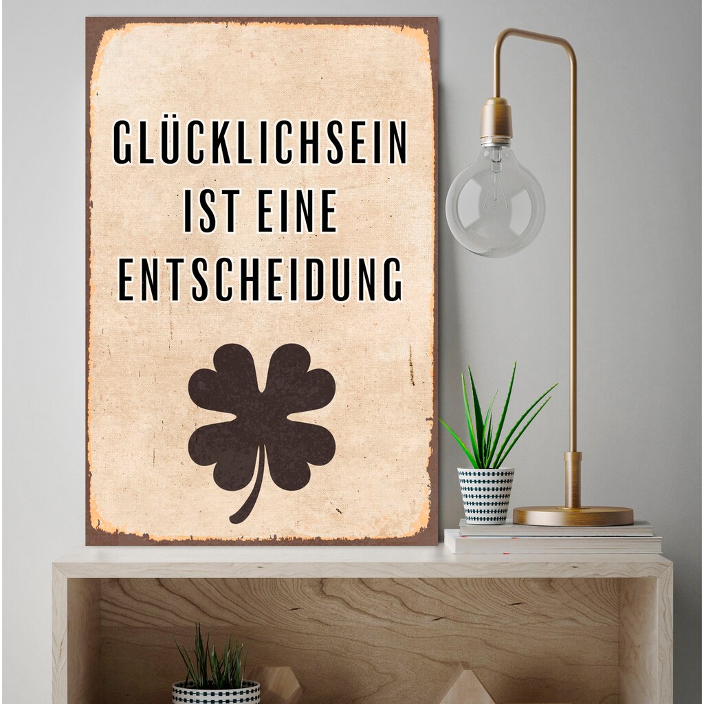 queence Metallbild »Glücklichsein«, Schriftzüge, (1 St.)