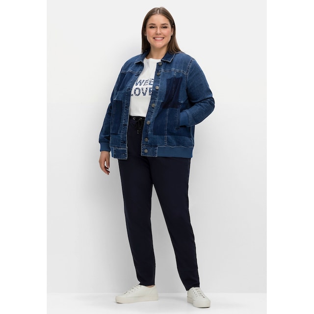 BAUR Größen«, Sheego Jeansjacke | Patch-Optik bestellen für ohne »Große Kapuze, in