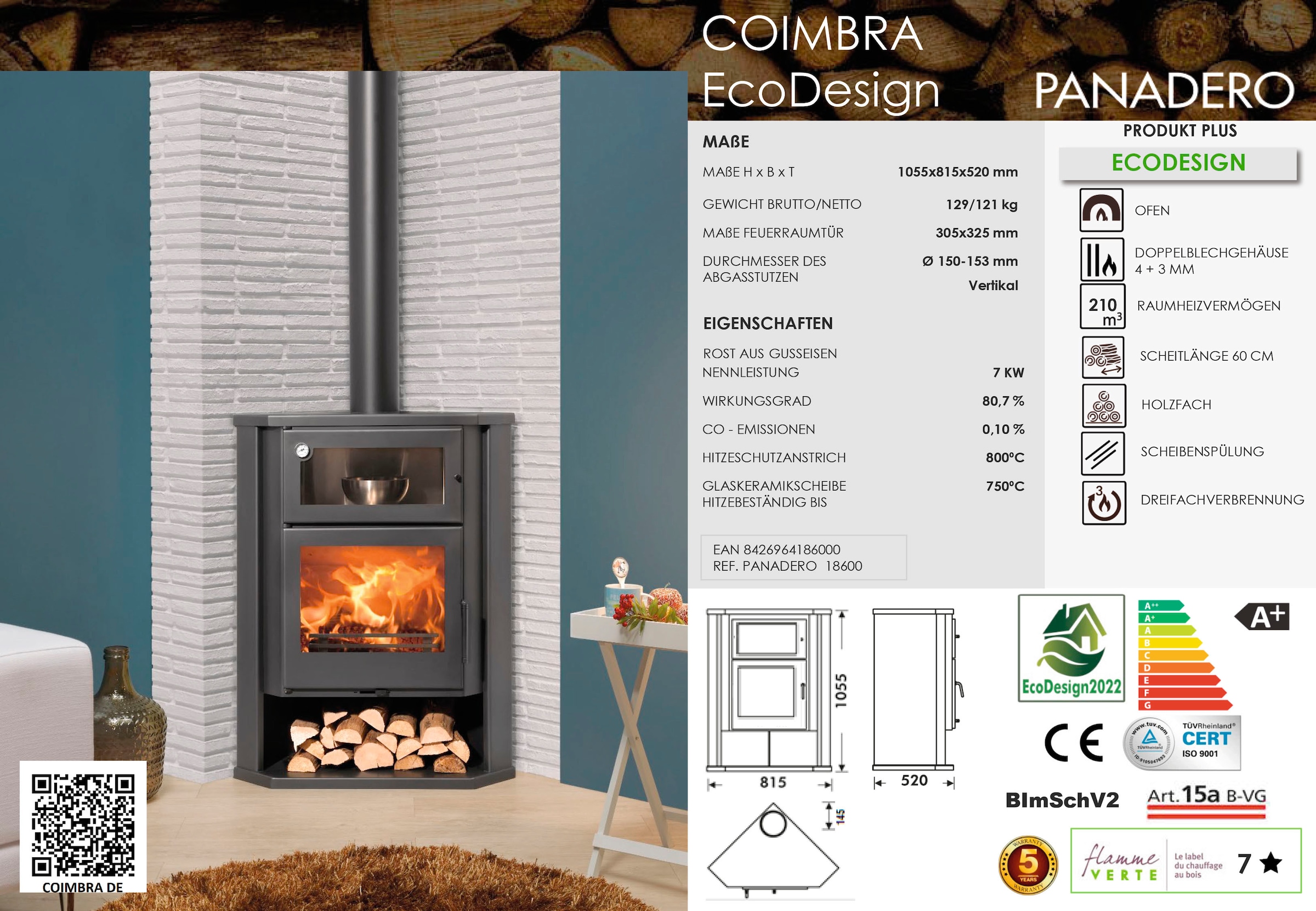 Panadero Kaminofen »Kaminofen Coimbra Ecodesign« online kaufen | BAUR