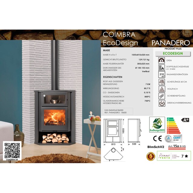 Panadero Kaminofen »Kaminofen Coimbra Ecodesign« online kaufen | BAUR