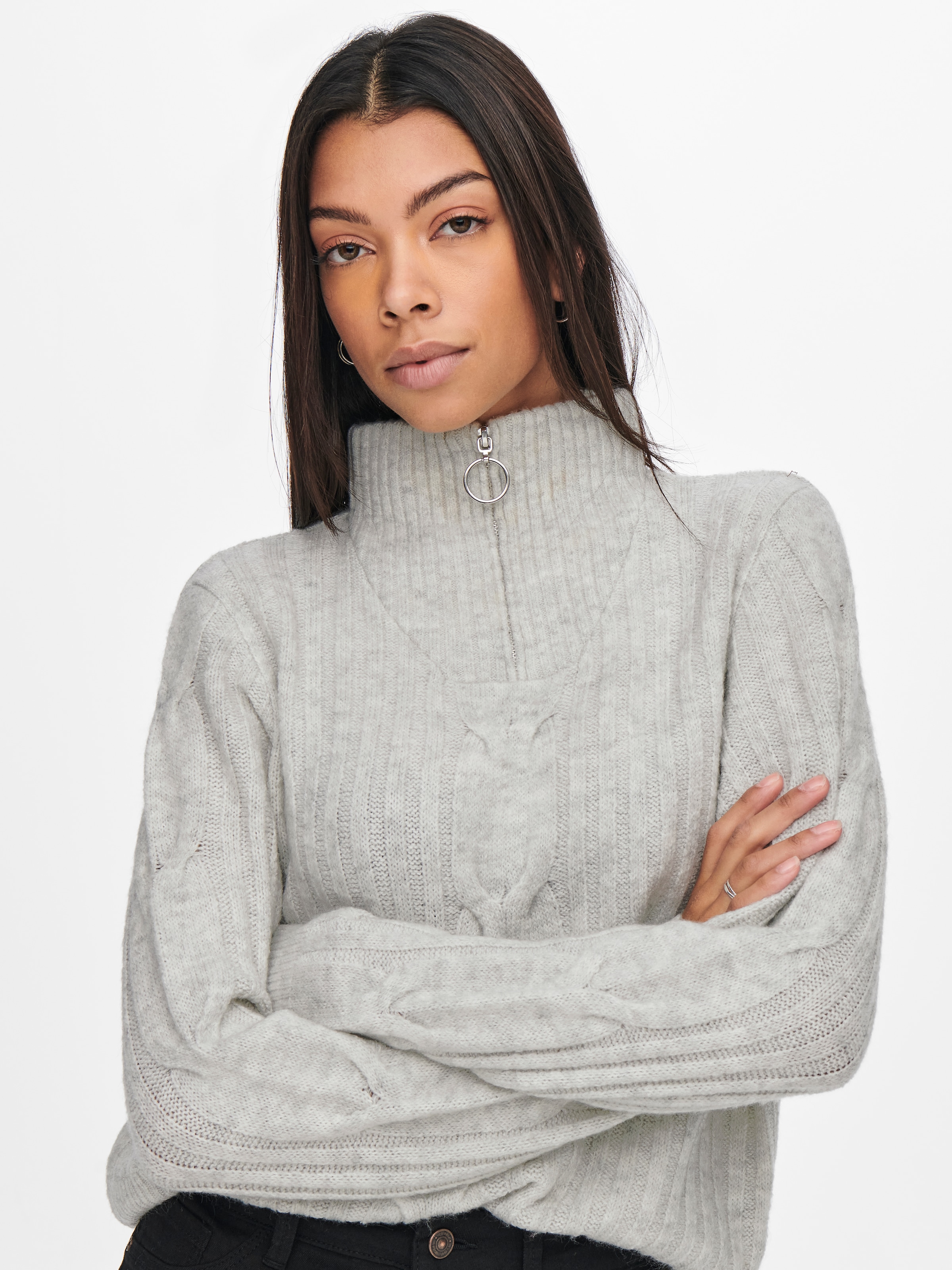 JDY Stehkragenpullover »JDYANDREA L/S ZIP CABLE PULLOVE KNT NOOS«
