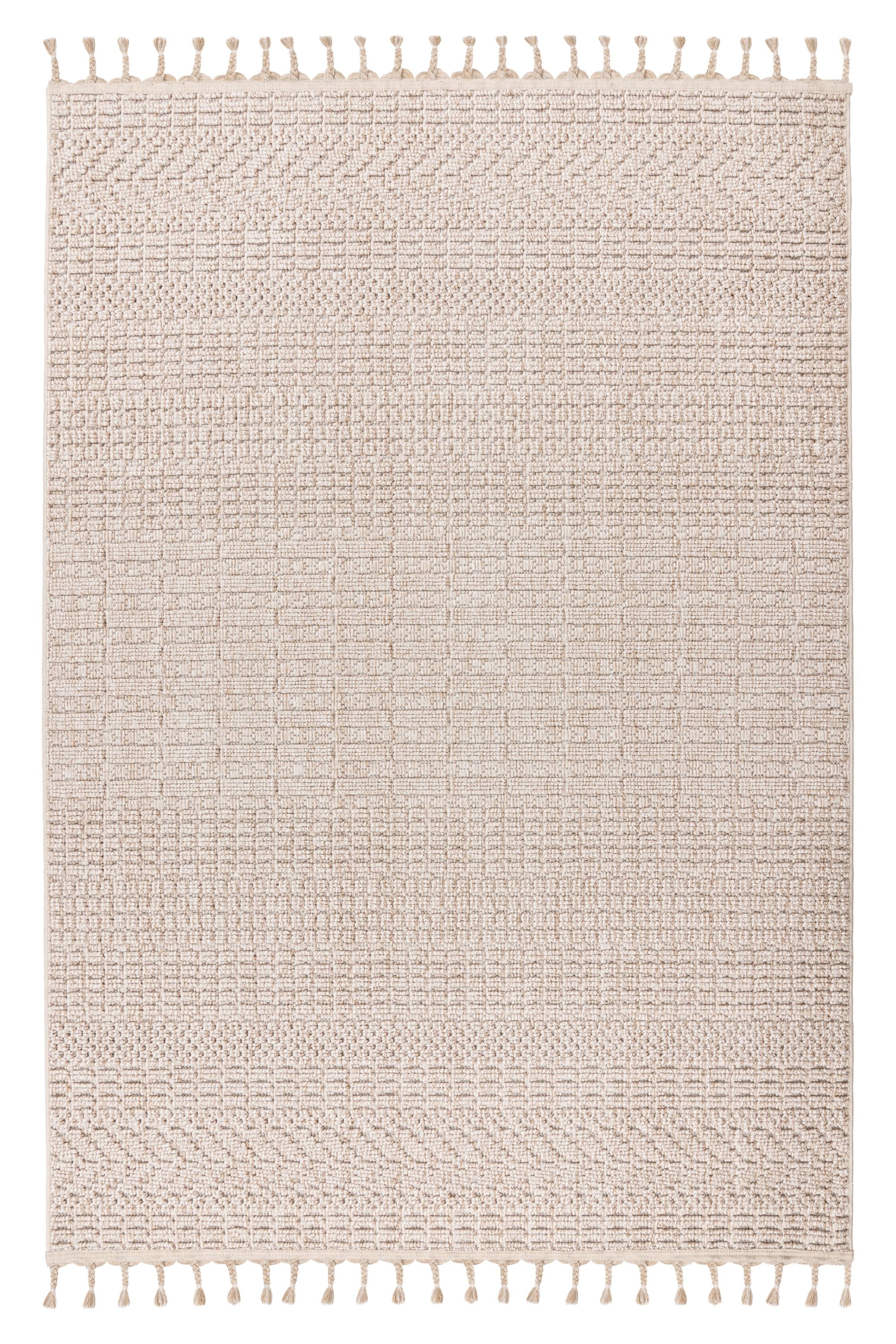 Teppich KAYOOM "Reef 125", beige, B:160cm H:9mm L:230cm, Polypropylen, Teppiche, Teppich, Kurzflor, Struktur, mit Fransen, Wohnzimmer