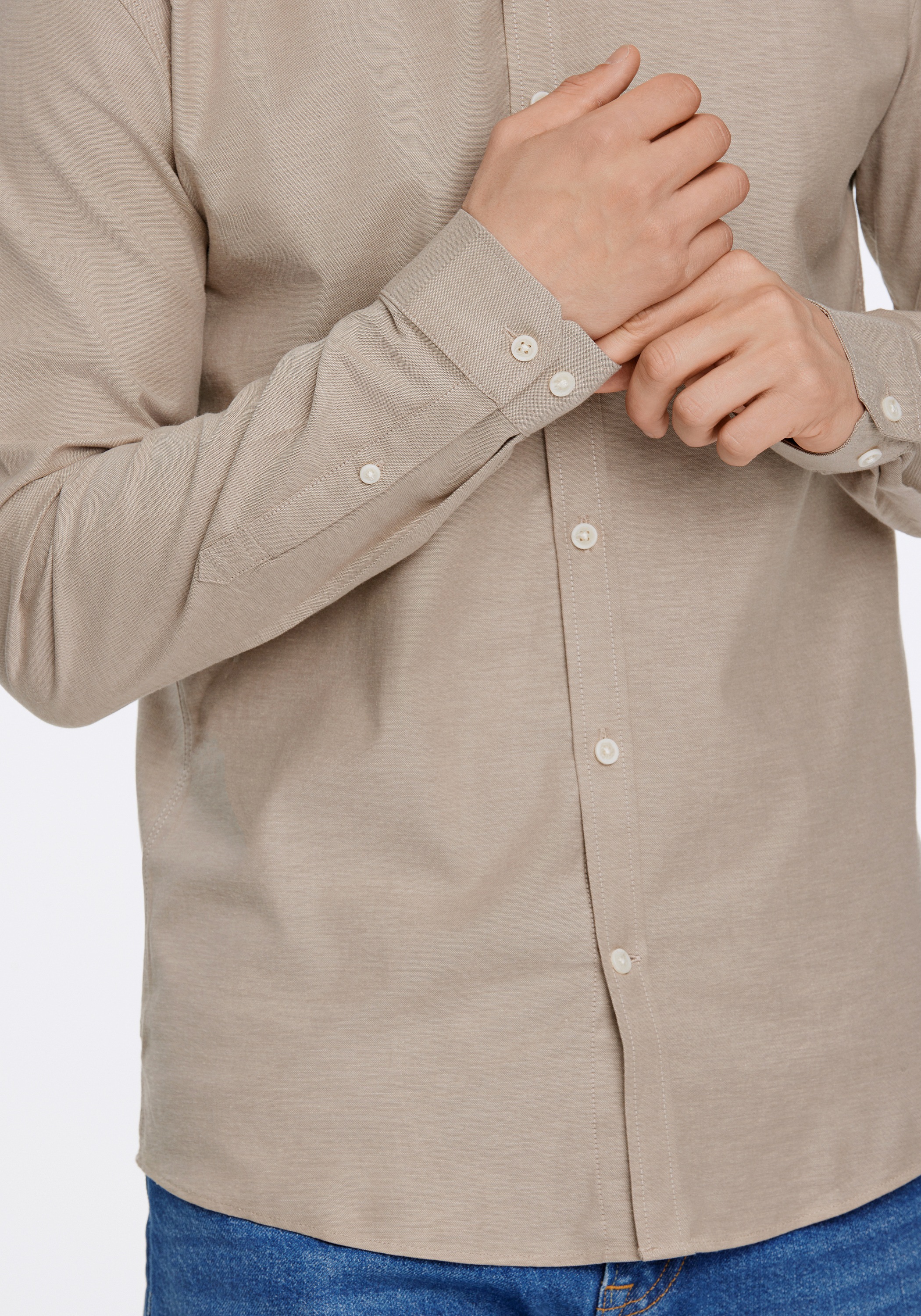 Businesshemd LINDBERGH "Oxford-Hemd Slim Fit", Herren, Gr. M, Normalgrößen, lt stone mix, Obermaterial: 97% Baumwolle, 3% Elasthan, Hemden 3