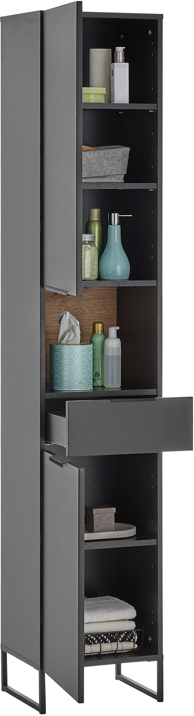 BASIC by Balculina Hochschrank »Denver Hochschrank, Badezimmerschrank BxHxT 38x195x32«, (1 St.), Breite 38 cm, Tür L/R montierbar, Softclose