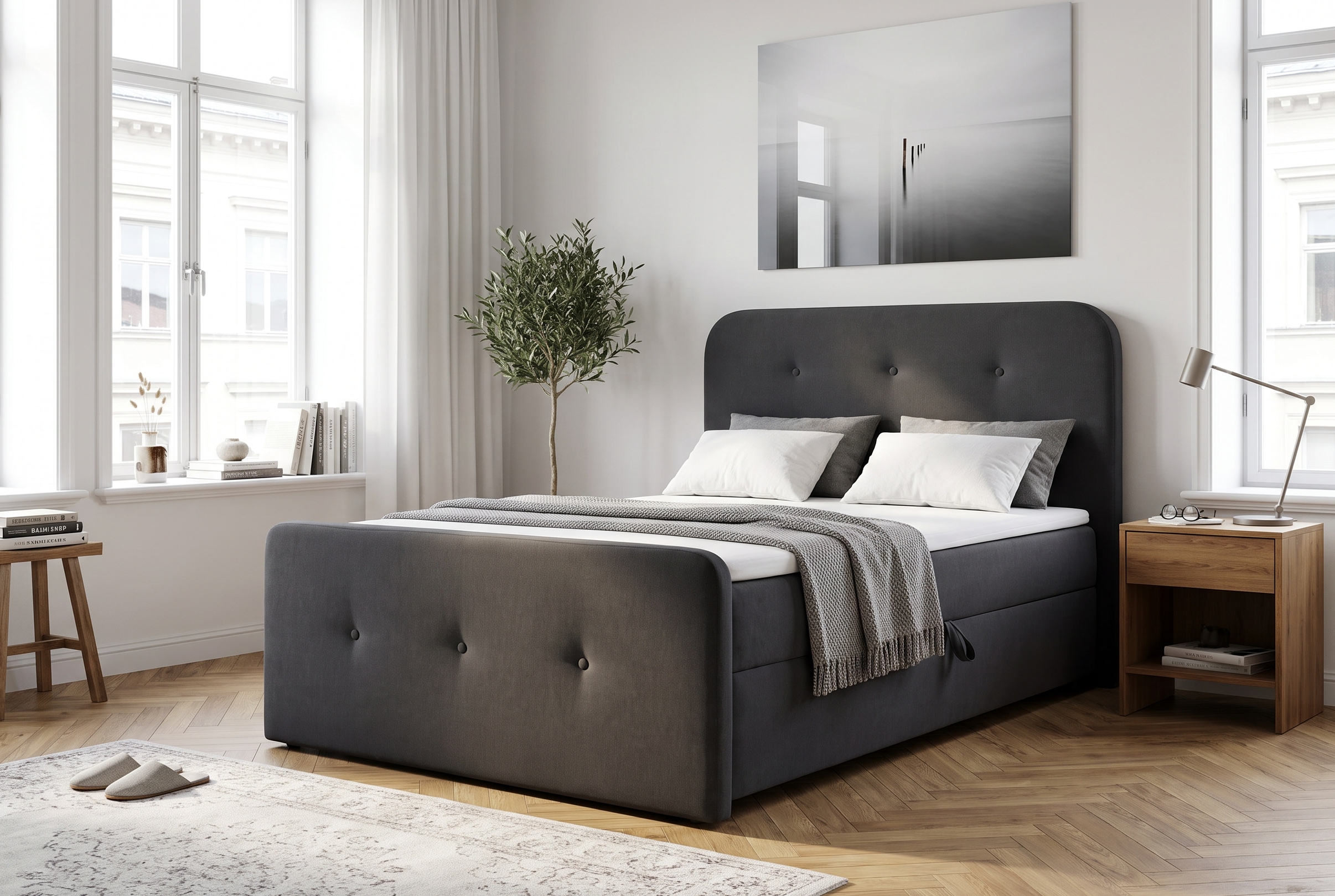 Home affaire Boxbett "Amrum, Polsterbett mit Bettkasten, inkl. Taschenfederkernmatratze H3" mit Kaltschaumtopper, Chenille-Bezug, 120x200 & 180x200 cm