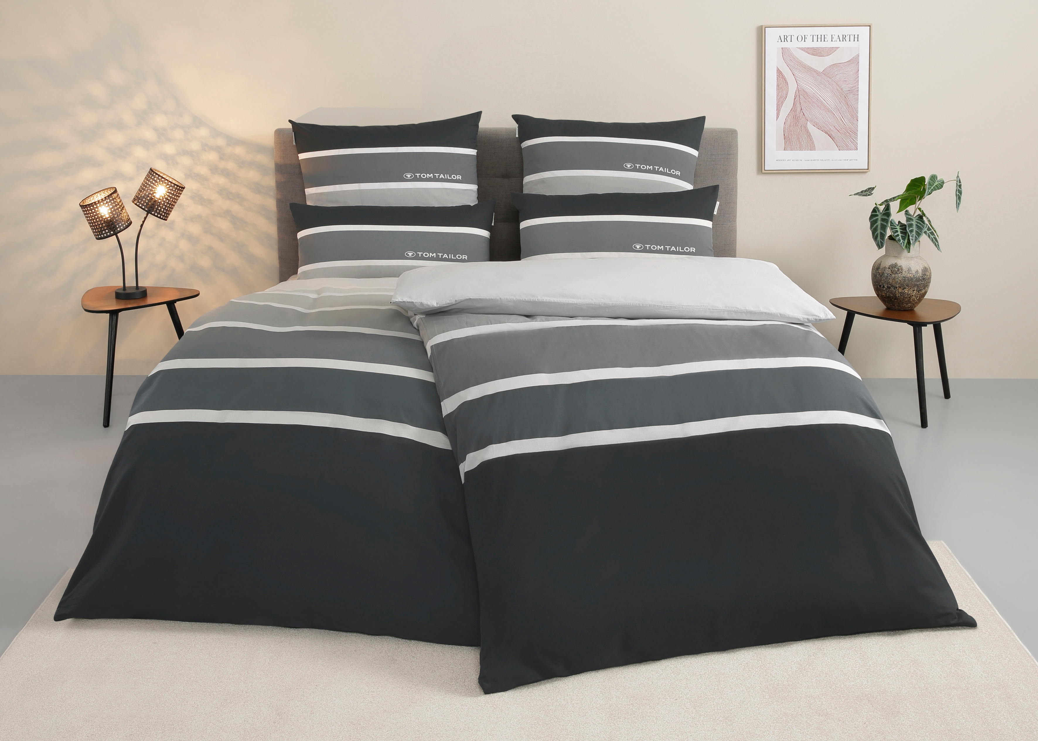 TOM TAILOR HOME Bettwäsche "Felix in Gr. 135x200 oder 155x220 cm" 3 mit GRATIS-Zugabe: Gästehandtuch (100% Baumwolle), mit Reißverschluss