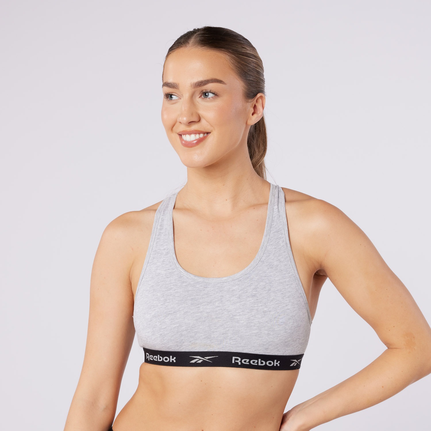 Thumbnail - Reebok Bustier "FRANKIE" 2er-Pack, breite Träger, ohne Verschluss, ohne Bügel, mit Logo, Baumwollmix