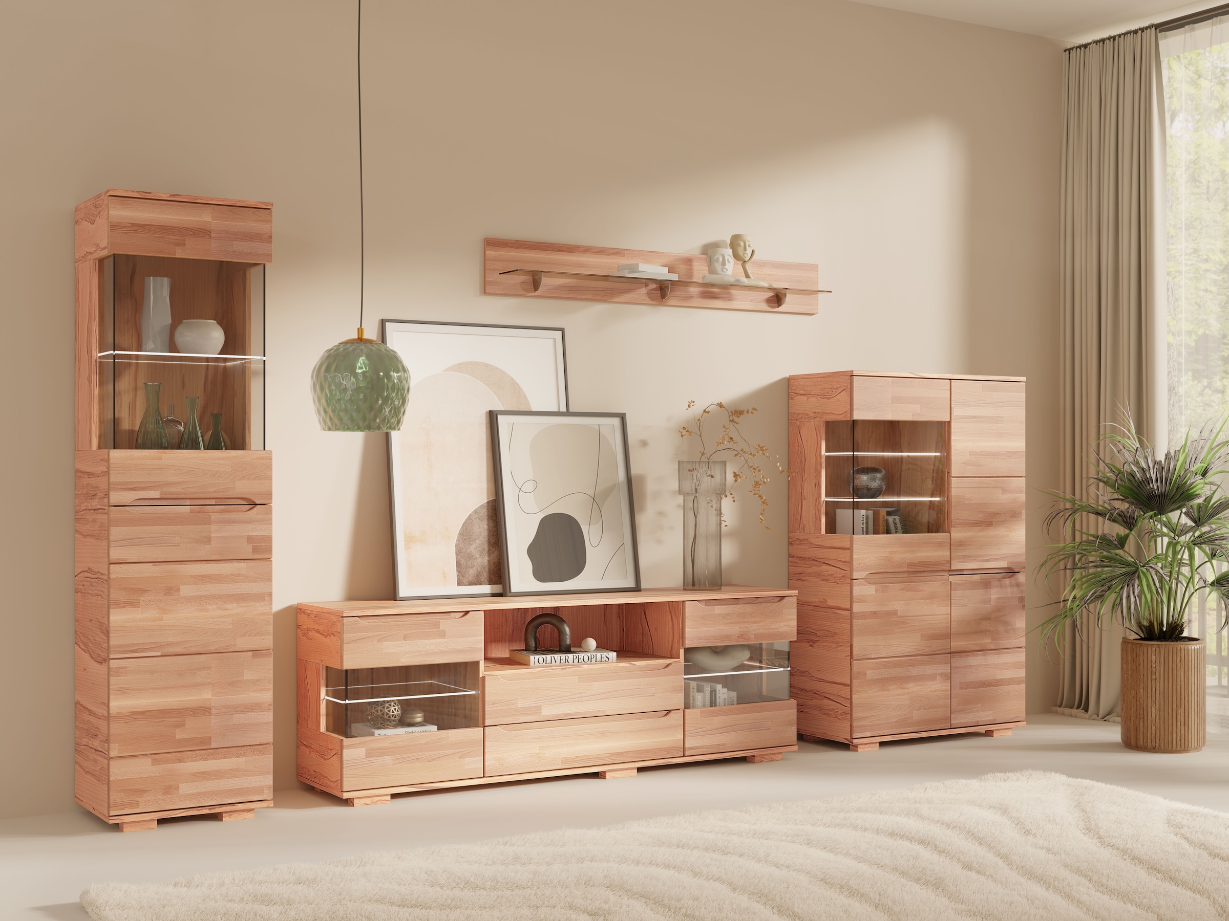 OTTO home Wohnwand "VETRO: besteht aus 2 Vitrinen, 1 Sideboard & 1 Wandregal, Wohnzimmer." 4 Stk. tlg.
