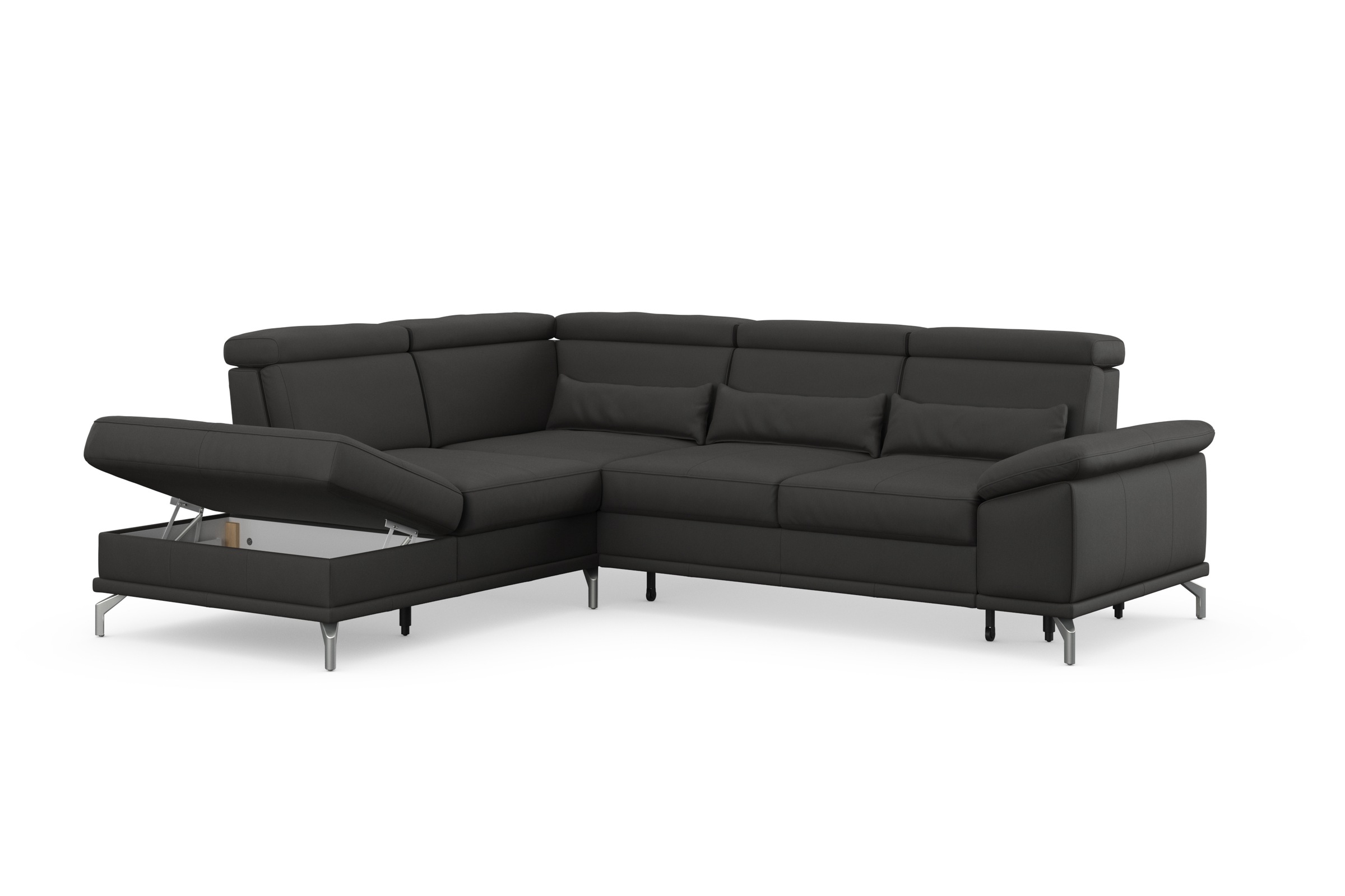 sit&more Ecksofa »Cabrio L-Form, mit Sitztiefenverstellung, Arm- und Kopfteilverstellung«, 3 Nierenkissen, Federkern, optional Bettfunktion und Stauraum