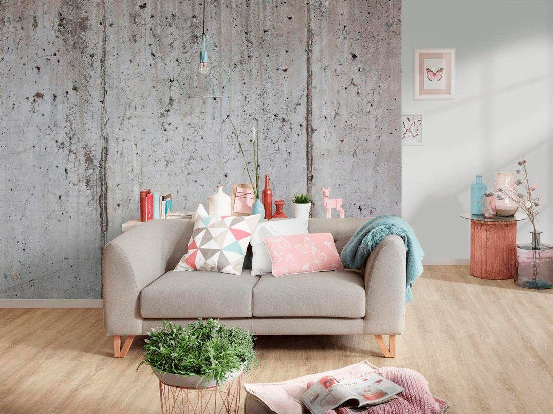 living walls Fototapete »Beton«, Fototapete Floral Grau weiß 3,50 m x 2,55 m Tapete