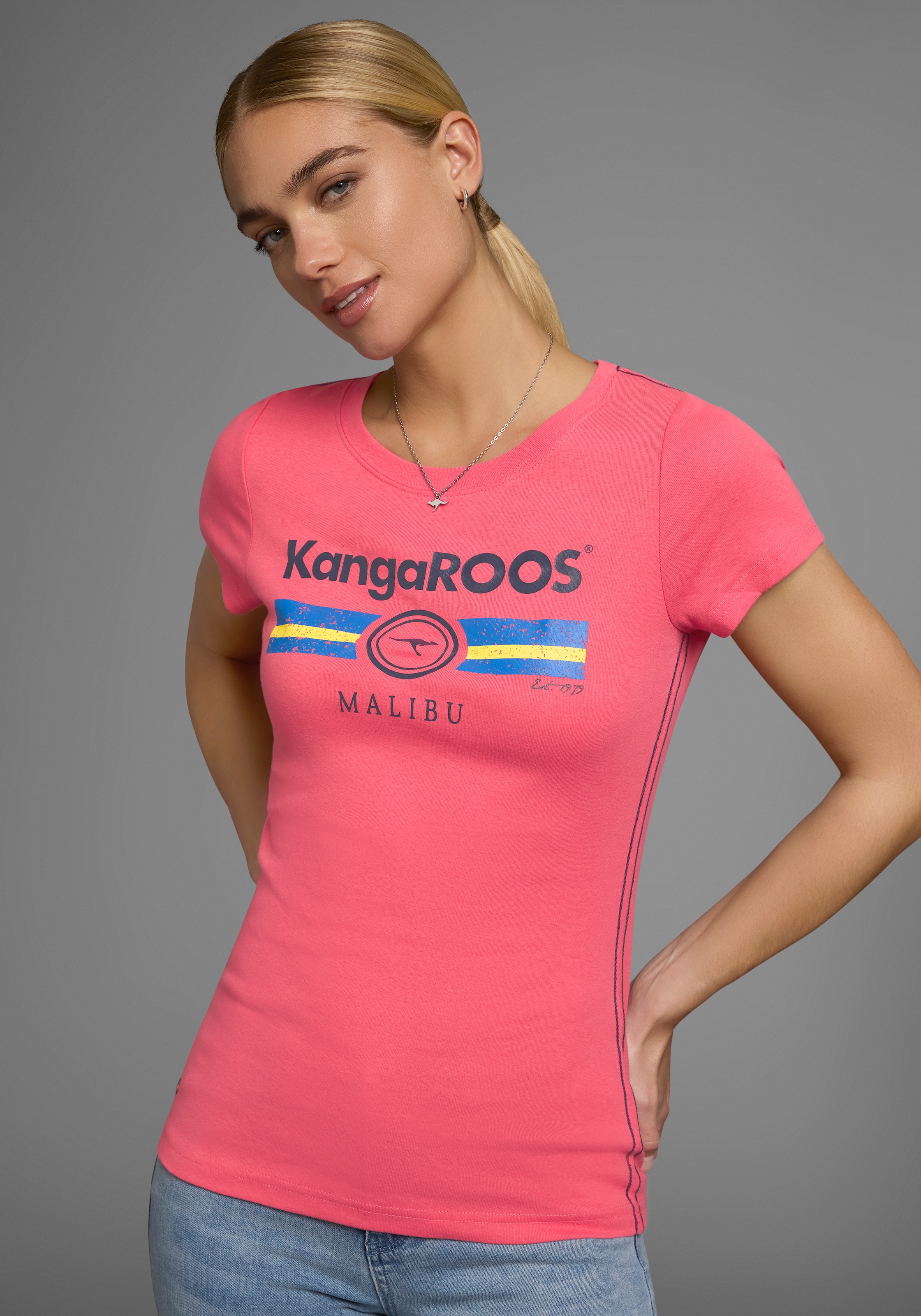 KangaROOS T-Shirt, Kurzarm, unifarben und bedruckt, Rundhalsausschnitt günstig online kaufen