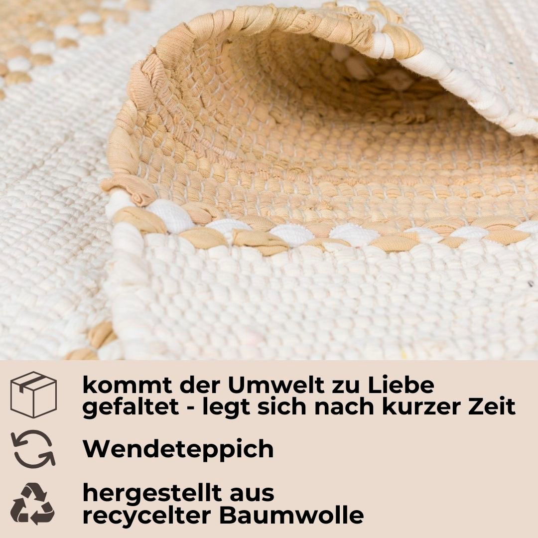 my home Teppich »Benja«, rechteckig, 10 mm Höhe, Handweb Teppich, gestreift, 90% Baumwolle, handgewebt, mit Fransen
