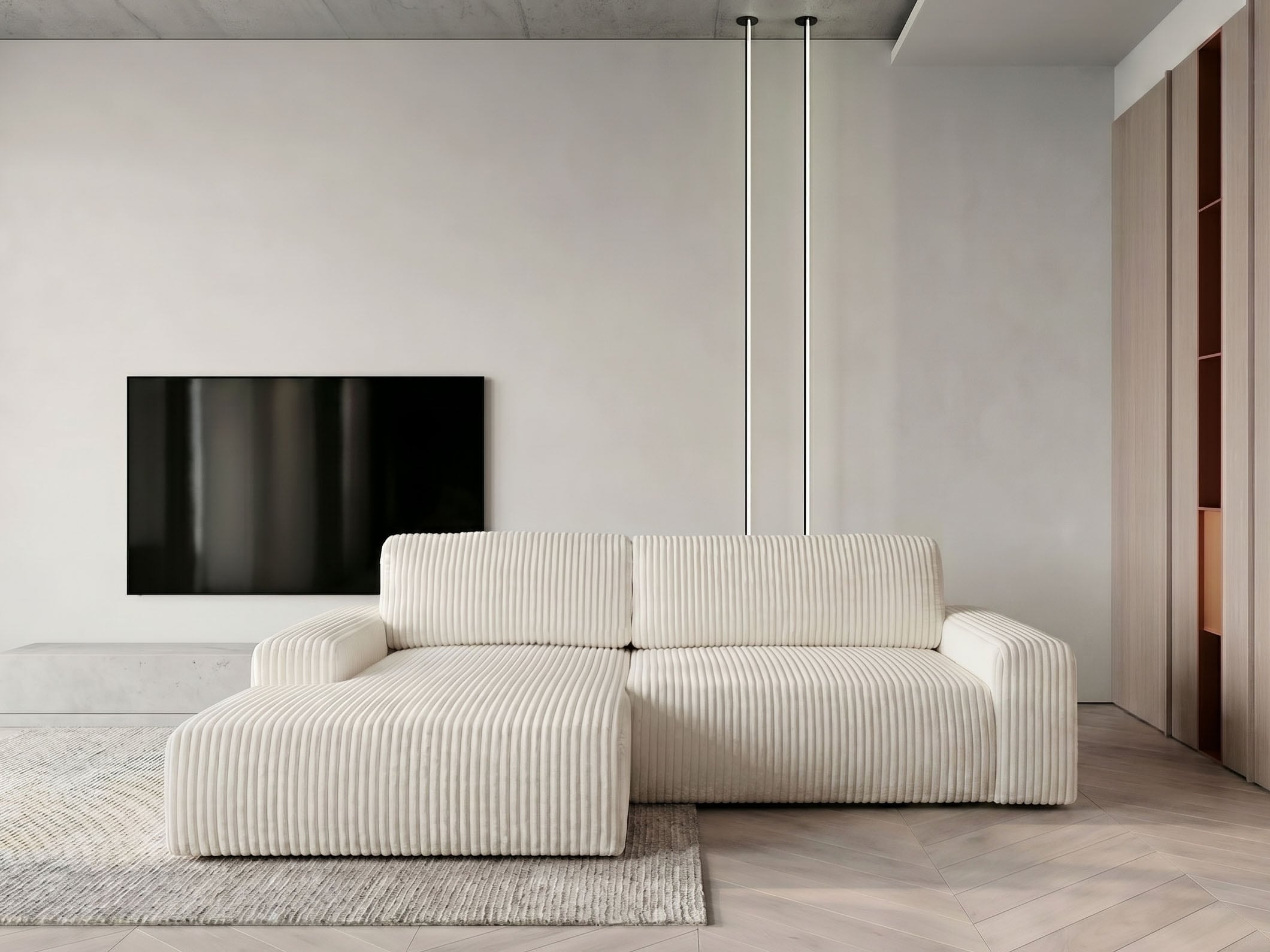 WERK2 Ecksofa "Rotterdam-L 267 x 165 cm modern und bequem" Breitcord, L-Form, Schlaffunktion, Bettkasten