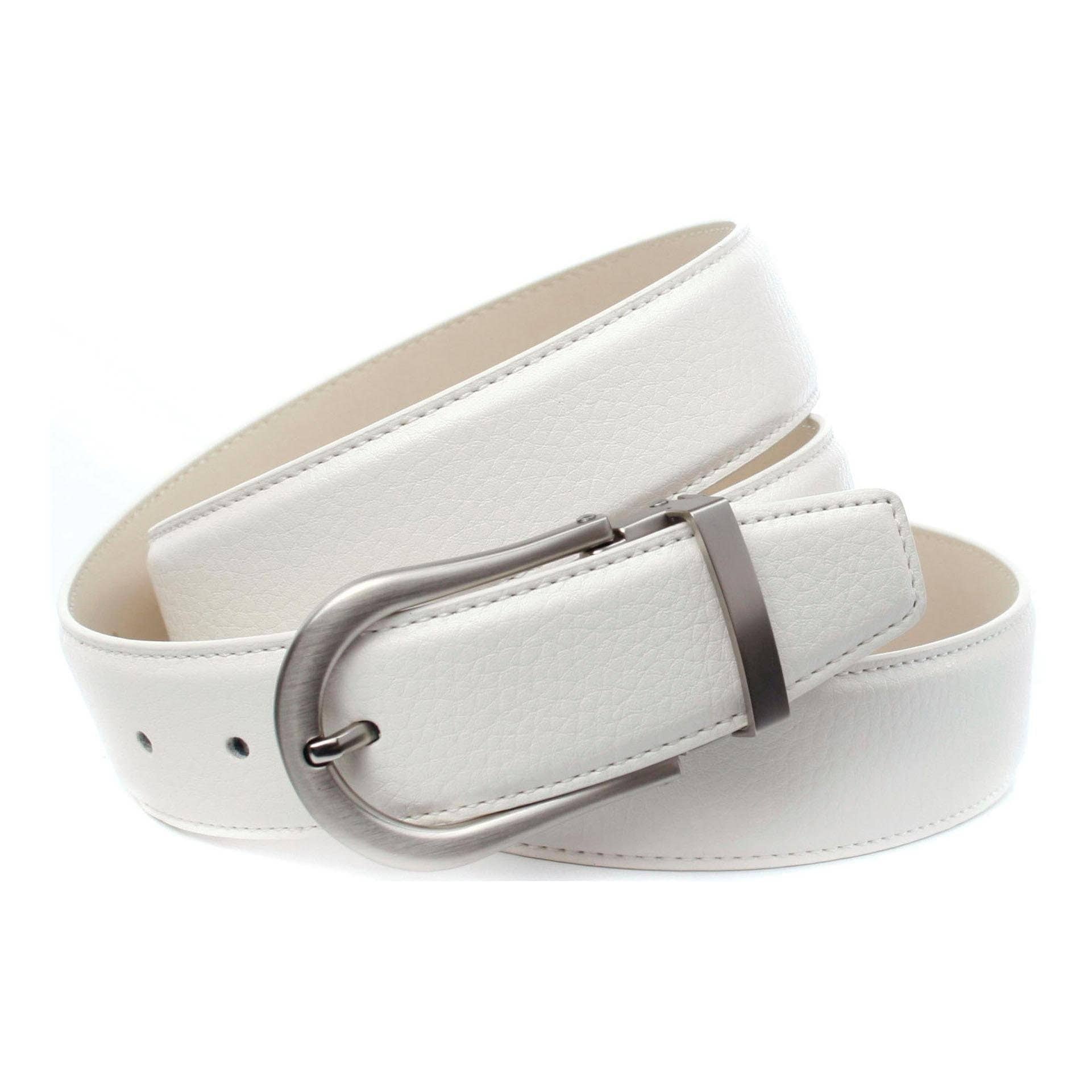 Anthoni Crown Ledergürtel in weiß mit matter silberfarbener Dornschließe günstig online kaufen