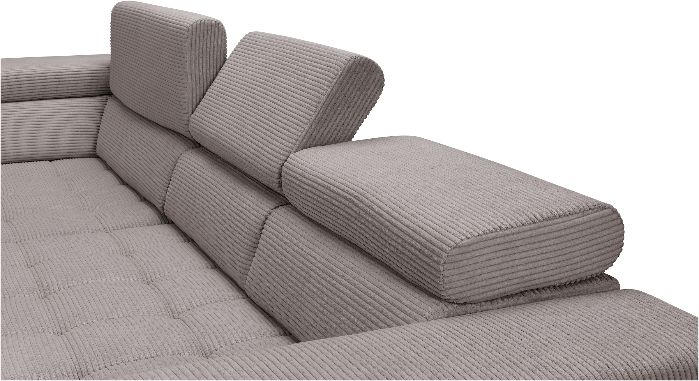 exxpo - sofa fashion Ecksofa »Elianos, hoher Sitzkomfort, aufwendige Kreuzsteppung im Sitz, L-Form«, Kopfteile & Sitztiefe verstellbar, ohne Bettfunktion, Cord, cappuccino