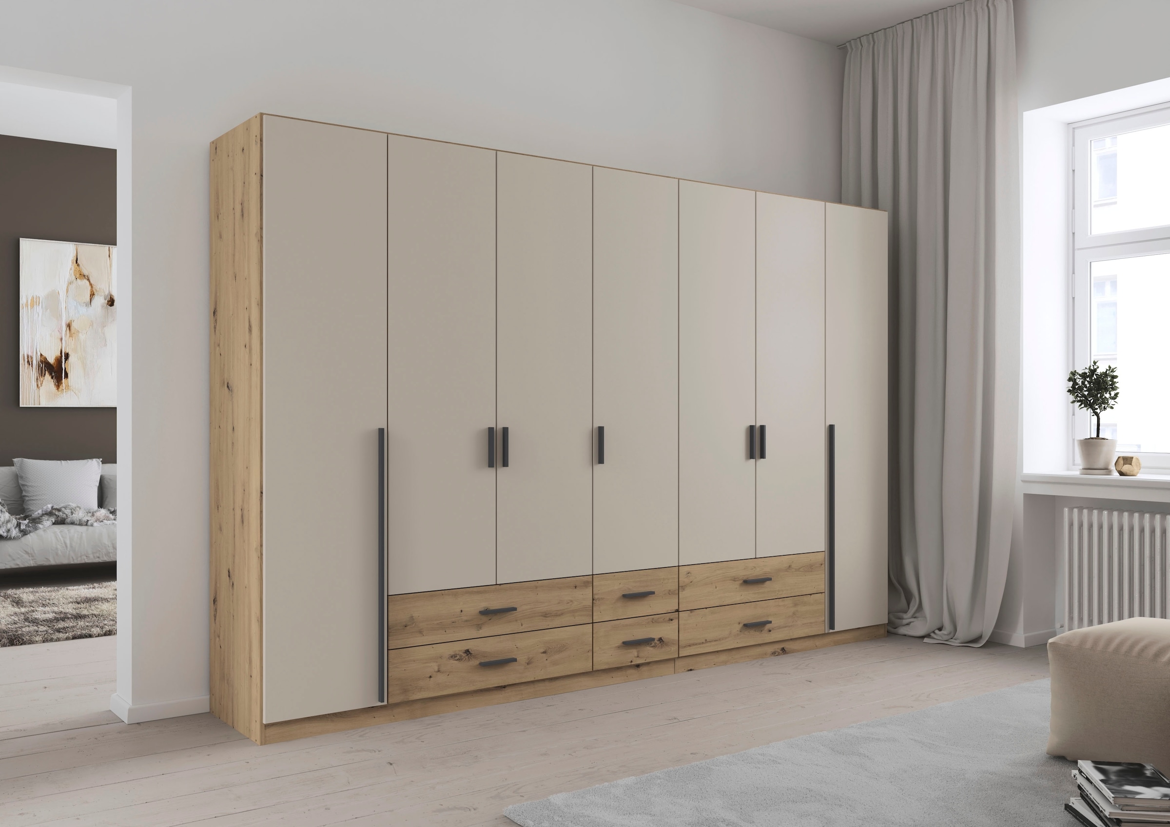 rauch Drehtürenschrank "Kleiderschrank Garderobe GAMMA Breiten 315 cm" in 3 Ausstattungen BASIC/CLASSIC/PREMIUM (inkl. SOFT-CLOSE-Funktion), mit Schubladen, verschiedene Griff-Varianten TOPSELLER MADE IN GERMANY