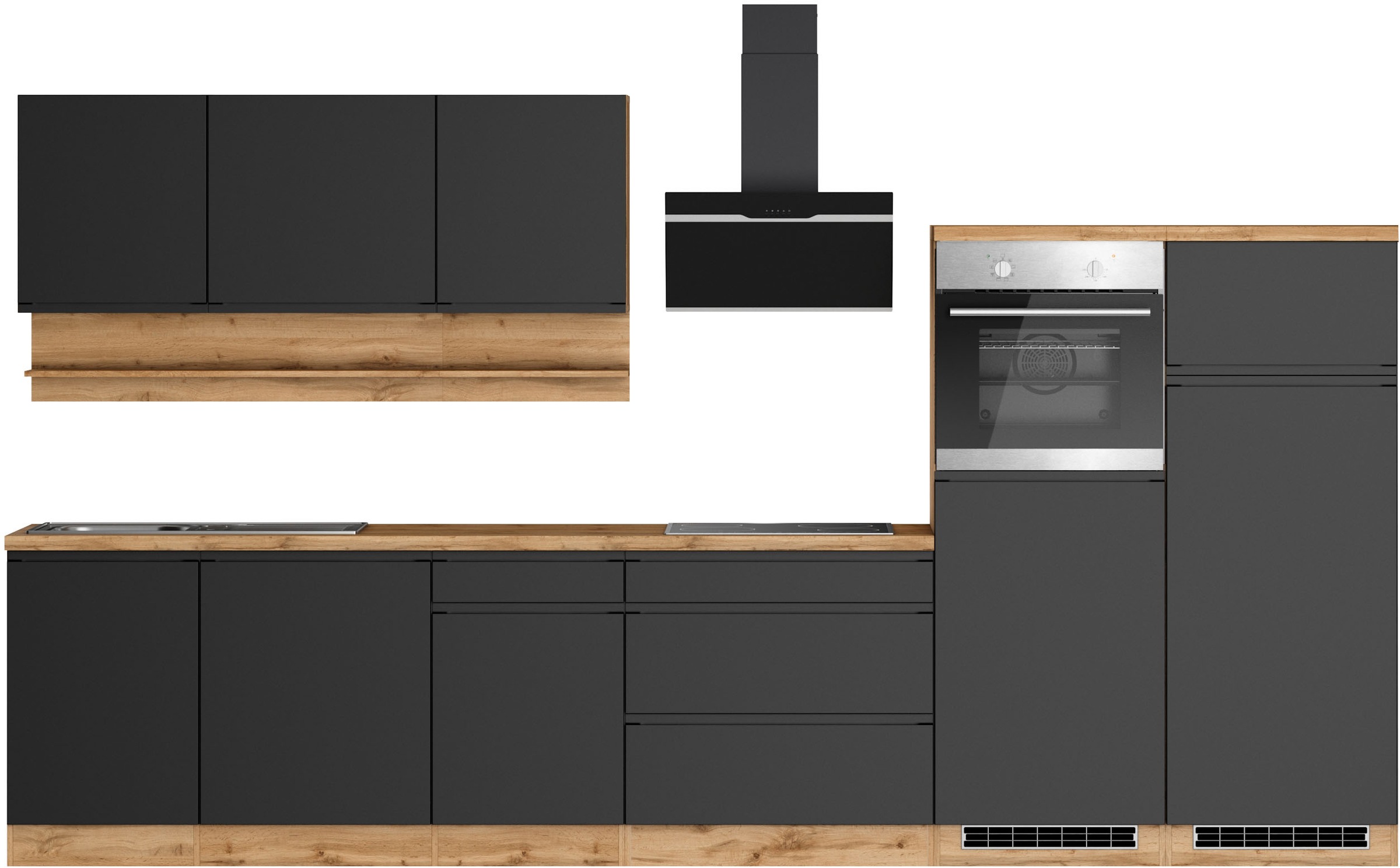 KOCHSTATION Küchenzeile "KS-Virginia,neu in verbesserter Ausführung" Arbeitsplatte 38 mm stark, Stauraum, Softclose, Breite 360 cm, Softclose, wahlweise mit E-Geräten und Induktion