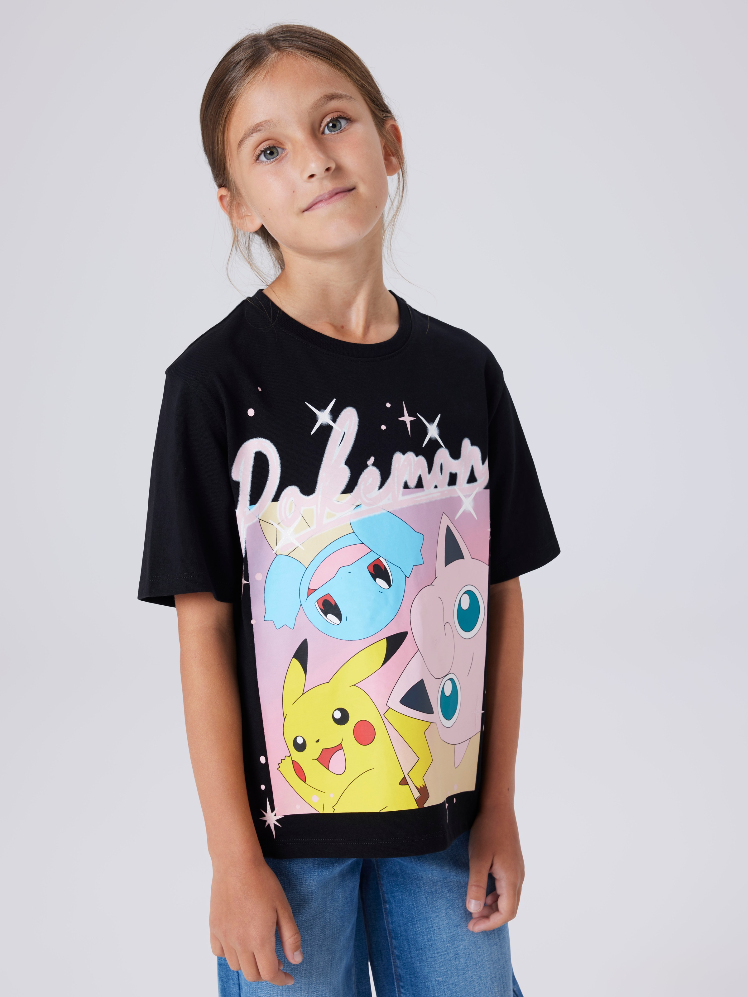 T-Shirt NAME IT "NKFJYDI POKEMON SS NREG BOX NOOS SKY", Jungen, Gr. 158/164, schwarz, Jersey, Obermaterial: 100% Baumwolle, bedruckt, unifarben, Basic hüftbedeckend, Rundhals, Shirts T-Shirt