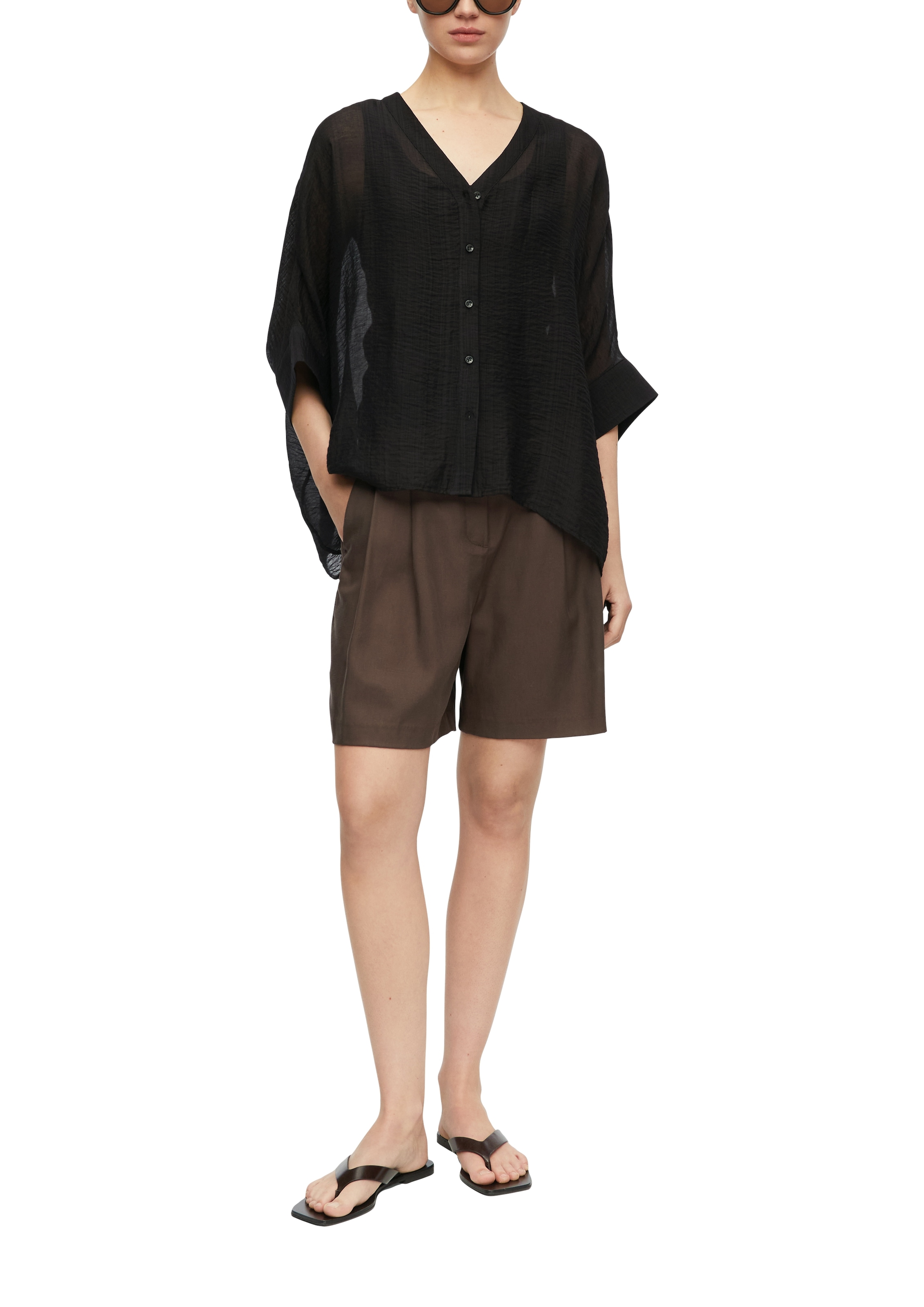 Comma Schlupfbluse Transparente Sommerbluse mit V-Ausschnitt