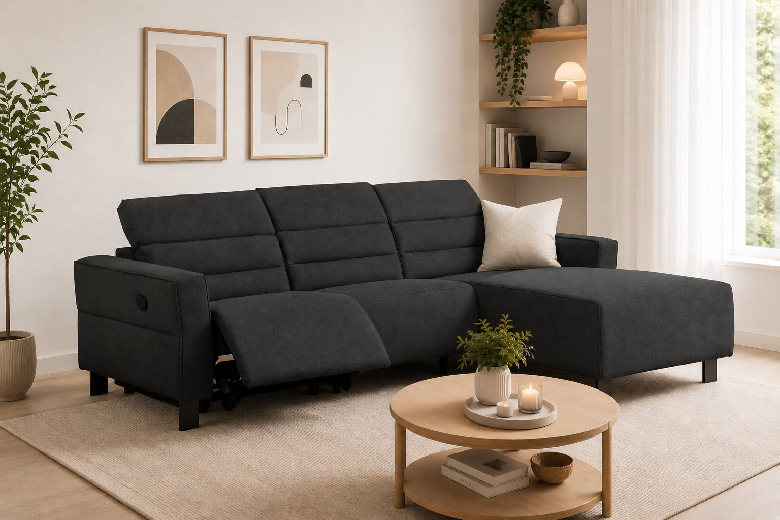 OTTO home Ecksofa "CARPARI Webstoff,L-Form,224 cm, man./elektr. Relaxfunktion" (USB A/C), sowie Kopfteilverstellung