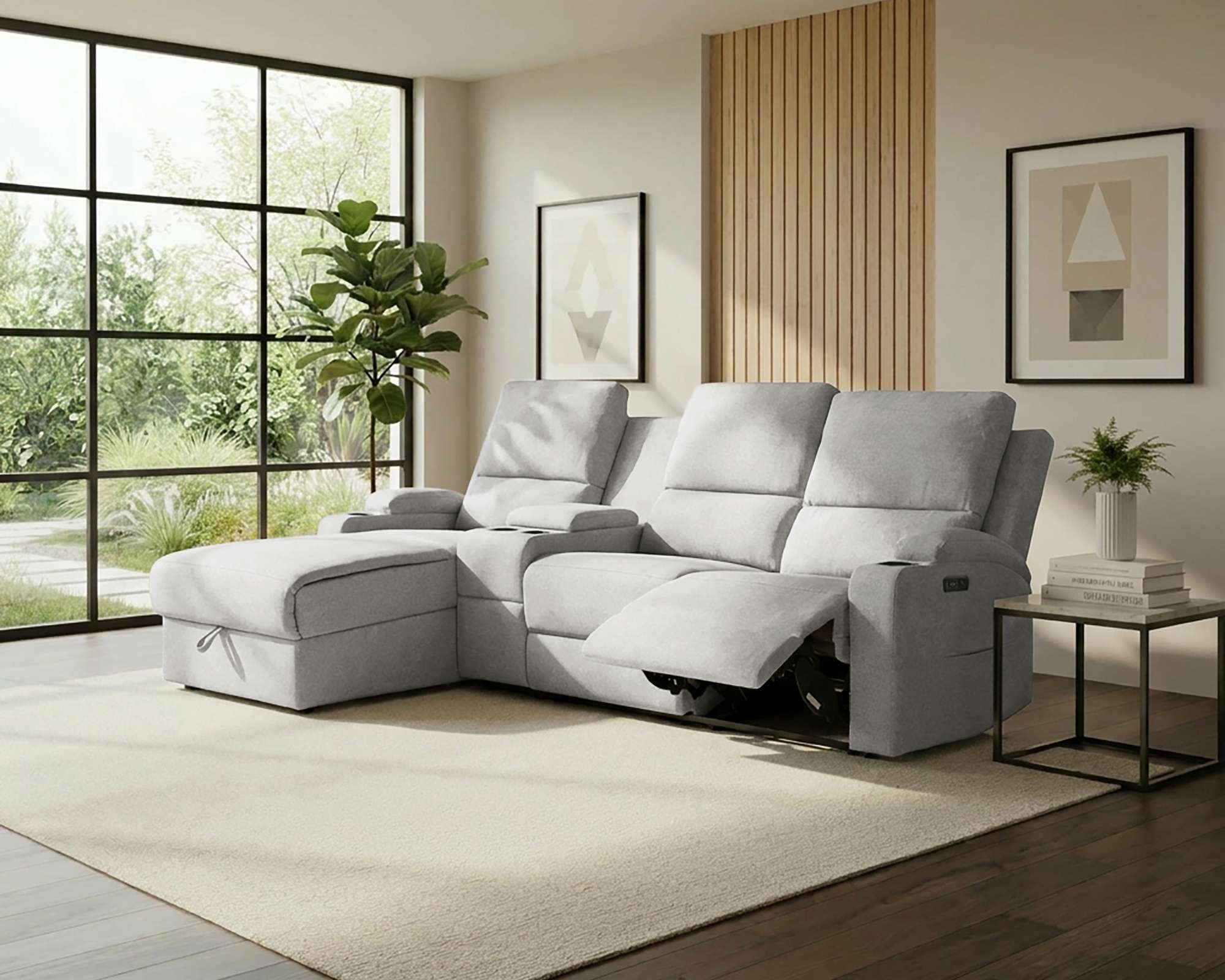 OTTO home Ecksofa "NAPORI Struktur, Multimediasofa, 3er Kinosessel XXL, L-Form" Kinosofa, manuelle o. elektr. Relaxfunktion, Staufach, Getränkehalter