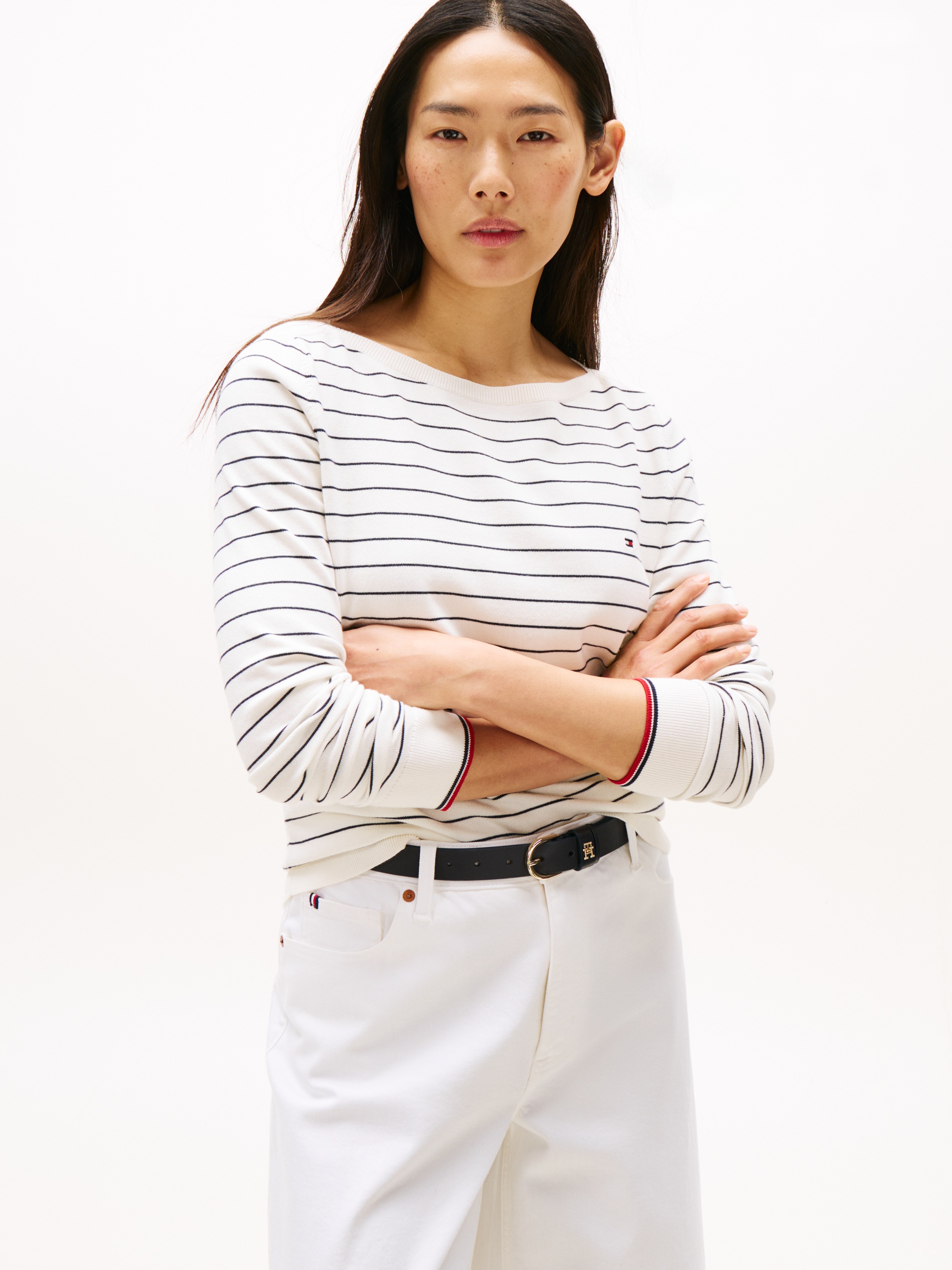 Tommy Hilfiger Strickpullover "CO JERSEY STITCH BOAT-NECK SWEATER" mit Tomm günstig online kaufen