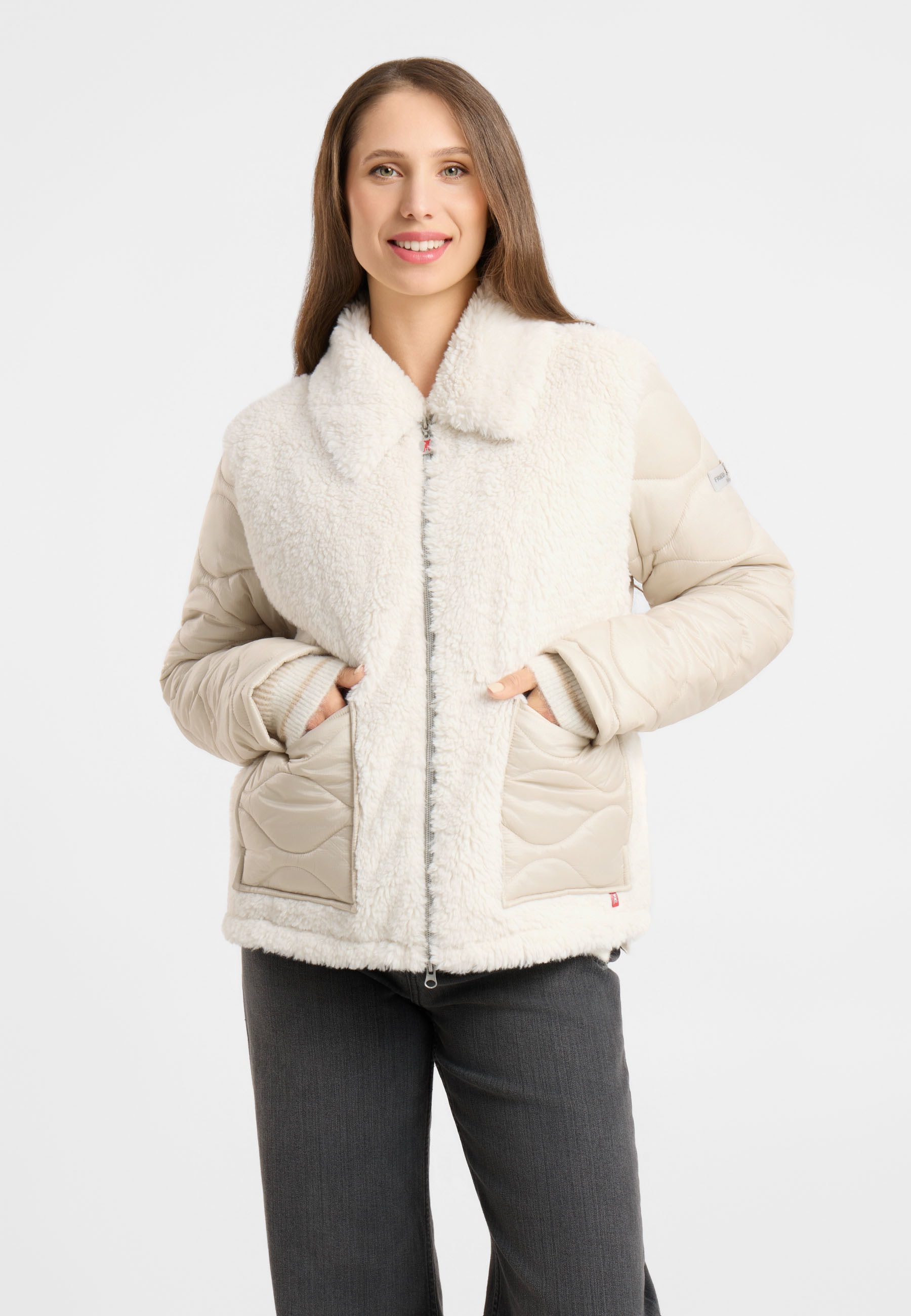 Frieda & Freddies Winterjacke "Frieda & Freddies Teddyjacke im Materialmix mit Wellensteppung"