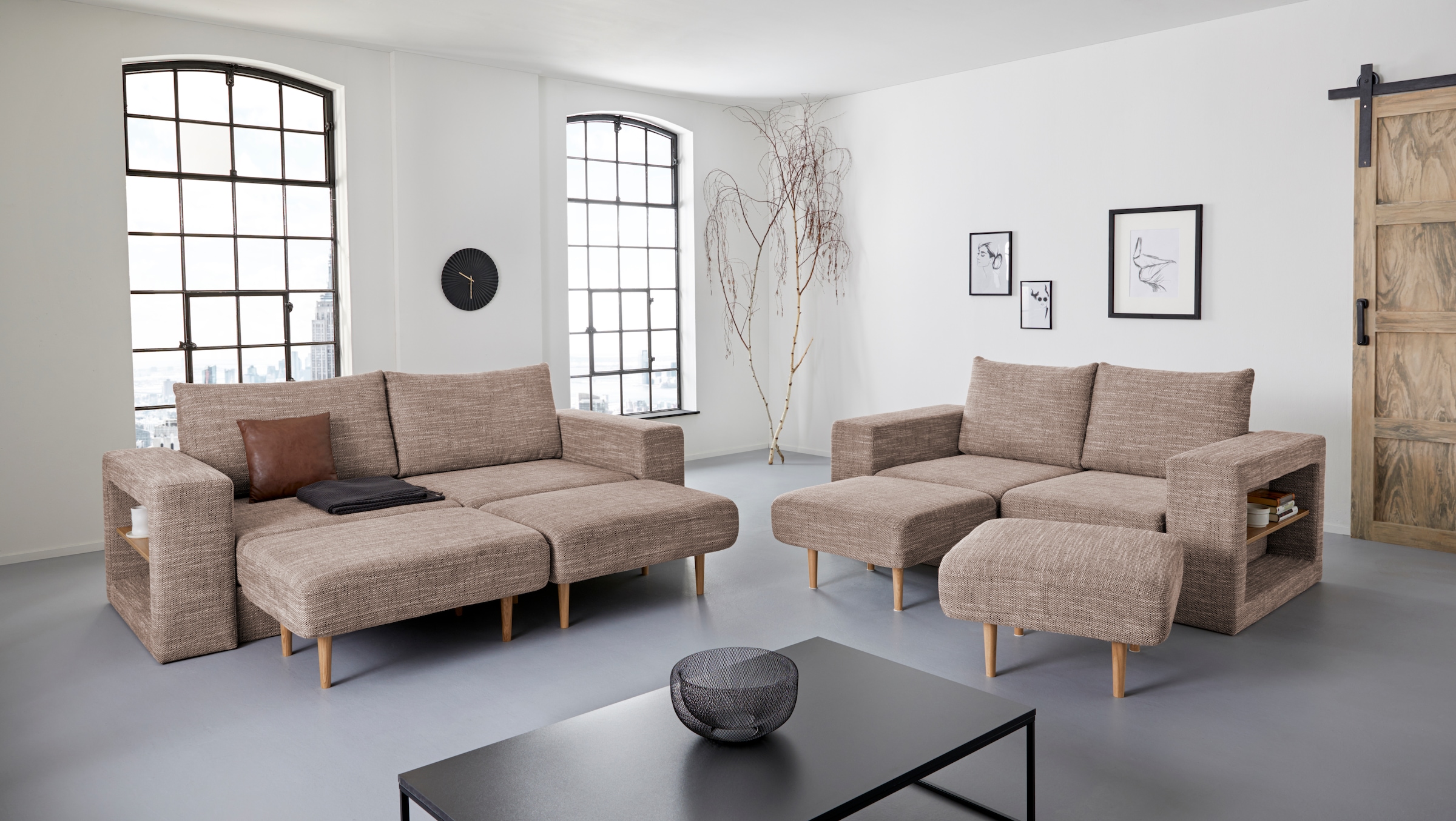 LOOKS by Wolfgang Joop 3,5-Sitzer »Looksvb«, Verwandlungssofa: aus Sofa wird Sofa mit 2 Hockern, mit Regalfunktion
