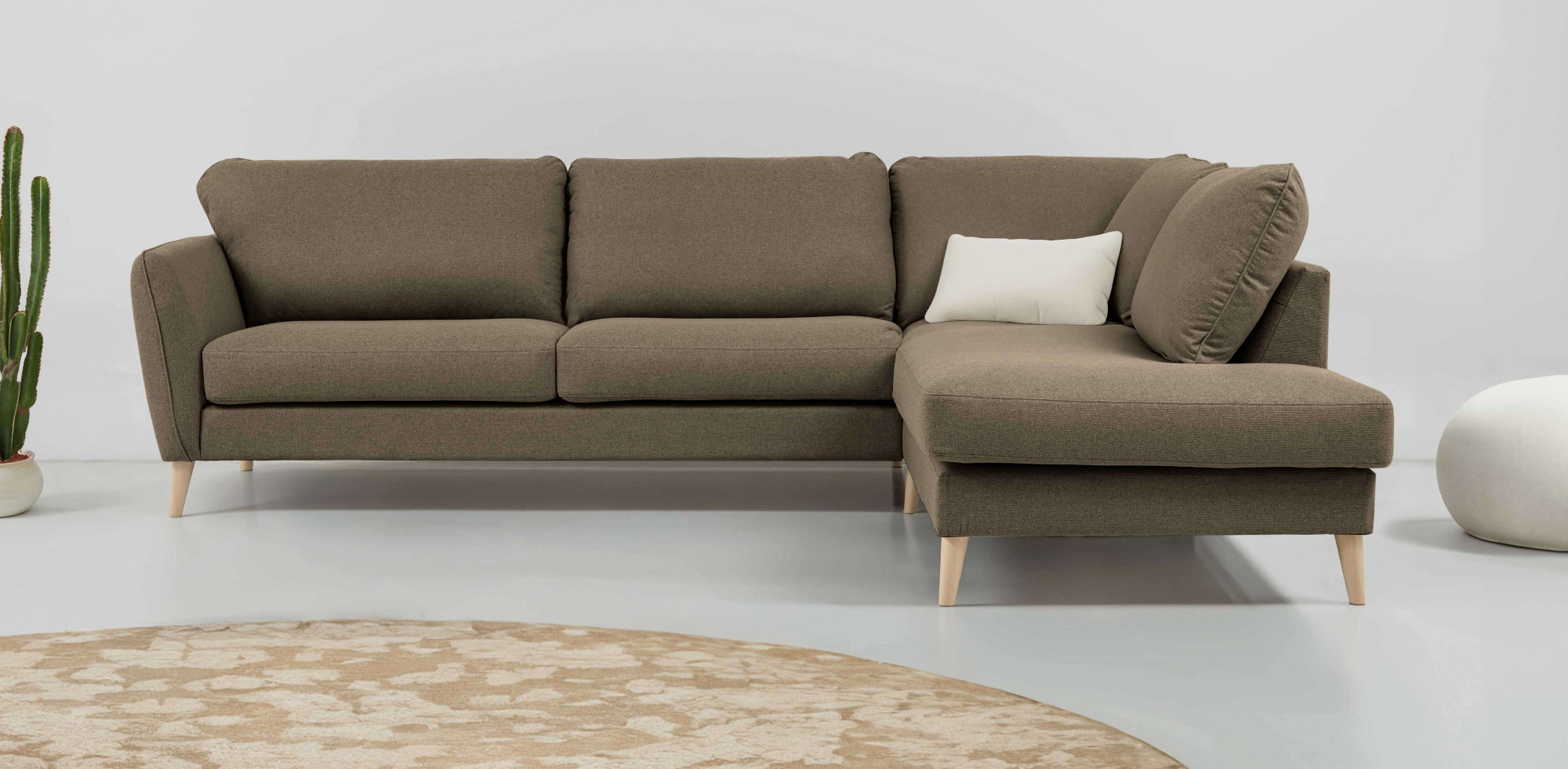 OTTO home Ecksofa "MARSEILLE 278/202 cm, L-Form, Ottom. rechts/links, verschiedene Bezüge" Massivholzbeine Eiche, Landhausstil, Wellenunterfederung