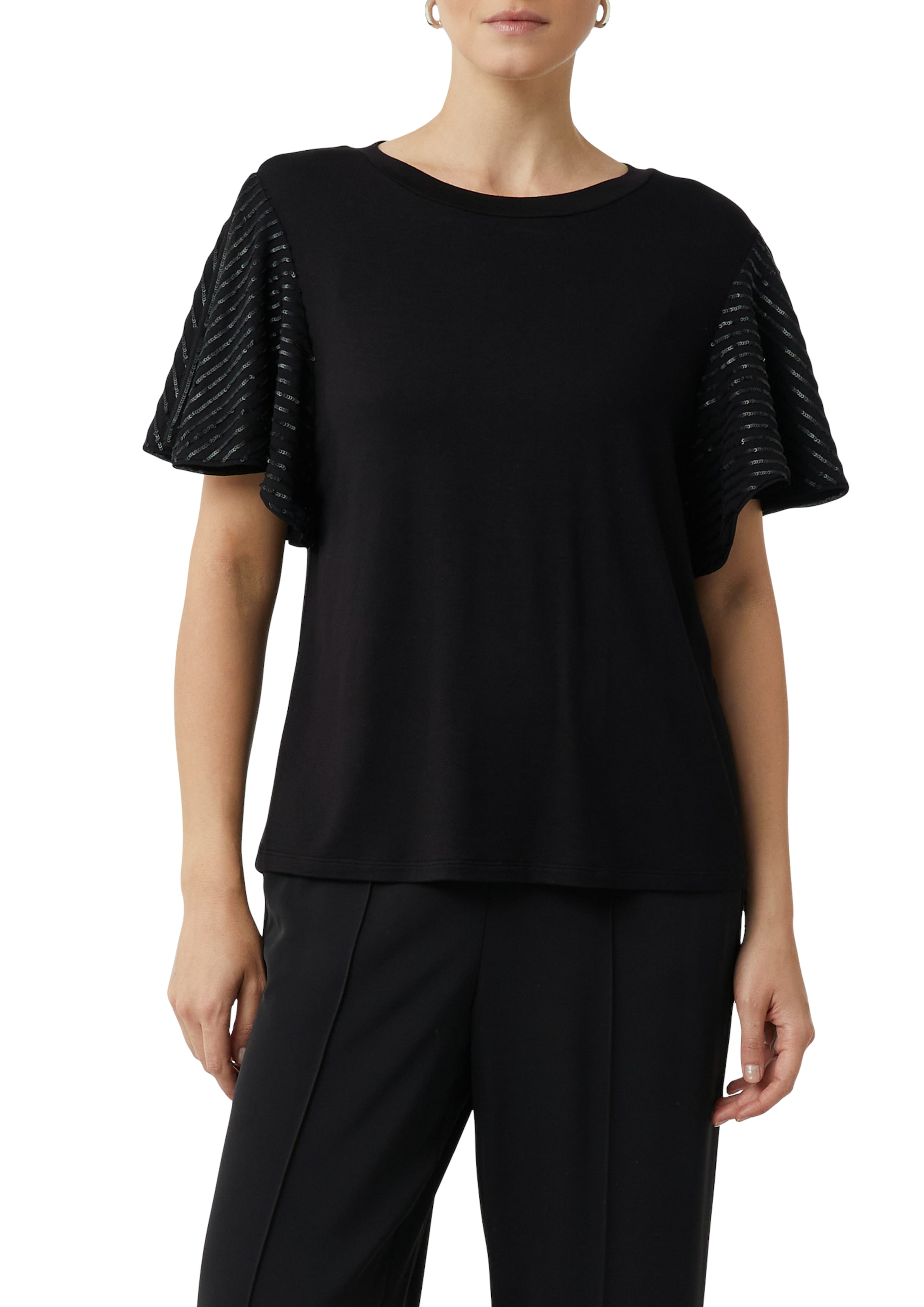 Comma Rundhalsshirt mit Pailletenbesatz an den Ärmeln günstig online kaufen