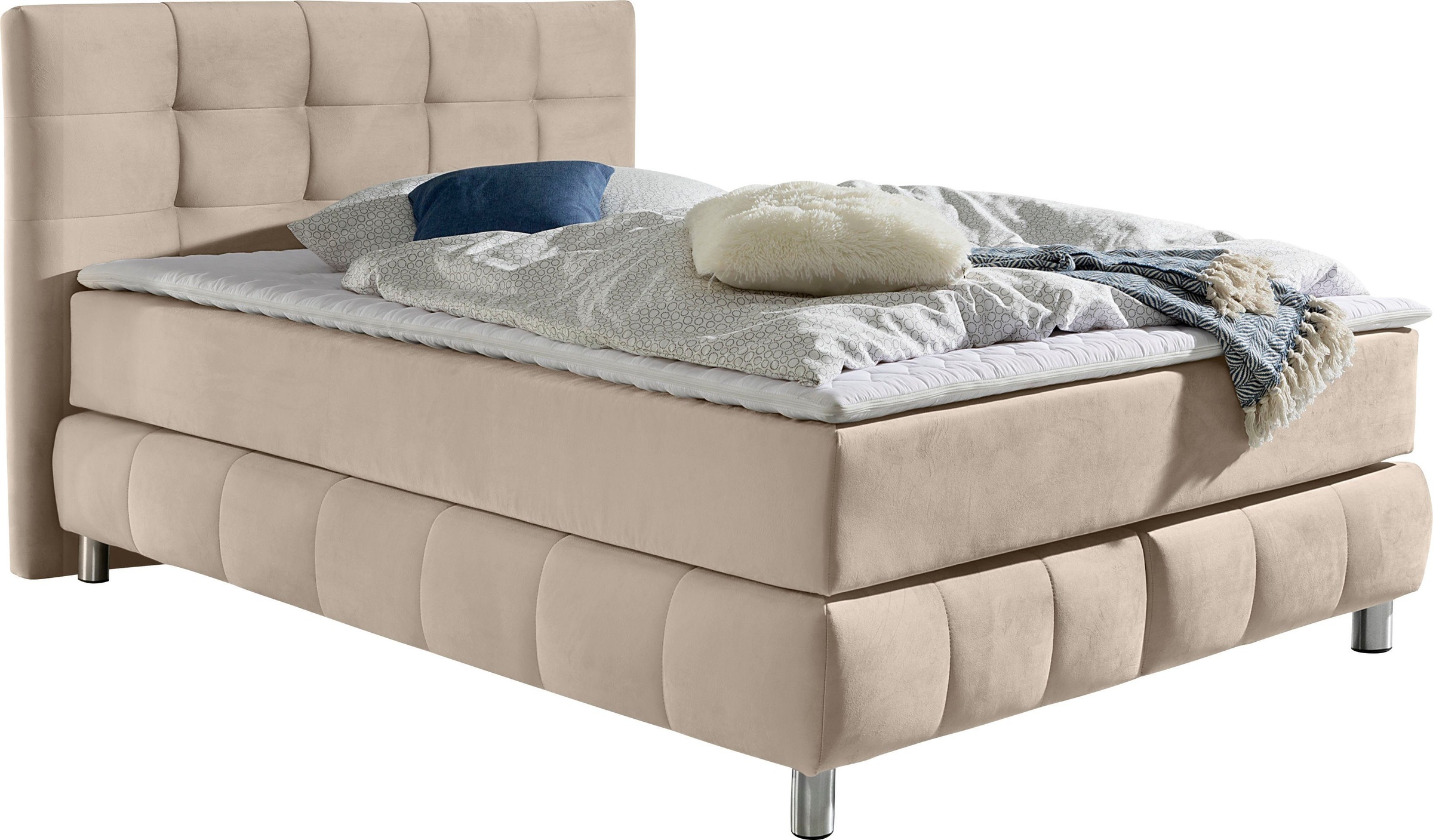 andas Boxspringbett »Salo XXL«, in Samtoptik oder Struktur, 6 Breiten in Überlänge 220cm, 4 Härtegrade