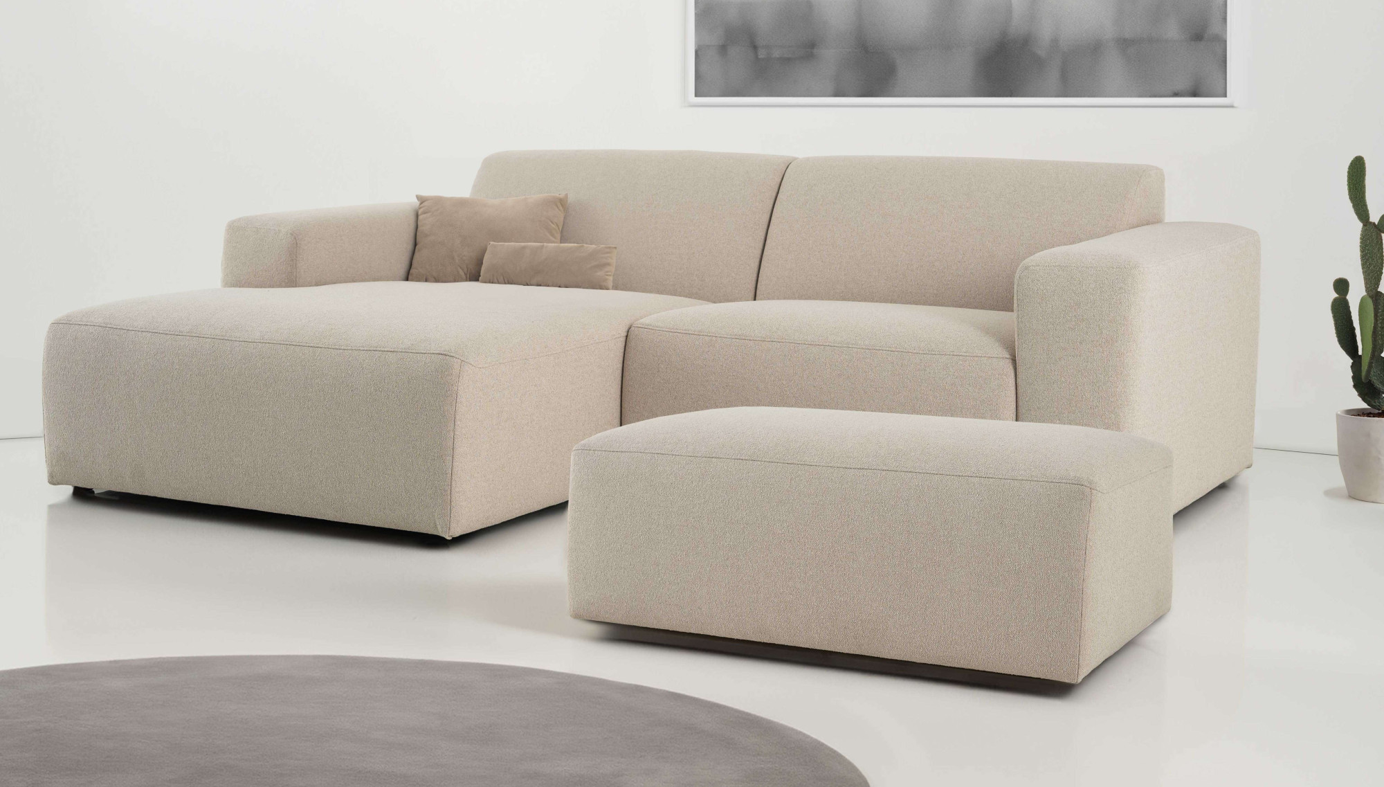 INOSIGN Ecksofa "Koa,228cm, L-Form, Modulsofa, Webstoff, Cord, Struktur, Chenille" Designsofa, Set, Hocker inklusive, weicher Lounge-Sitzkomfort