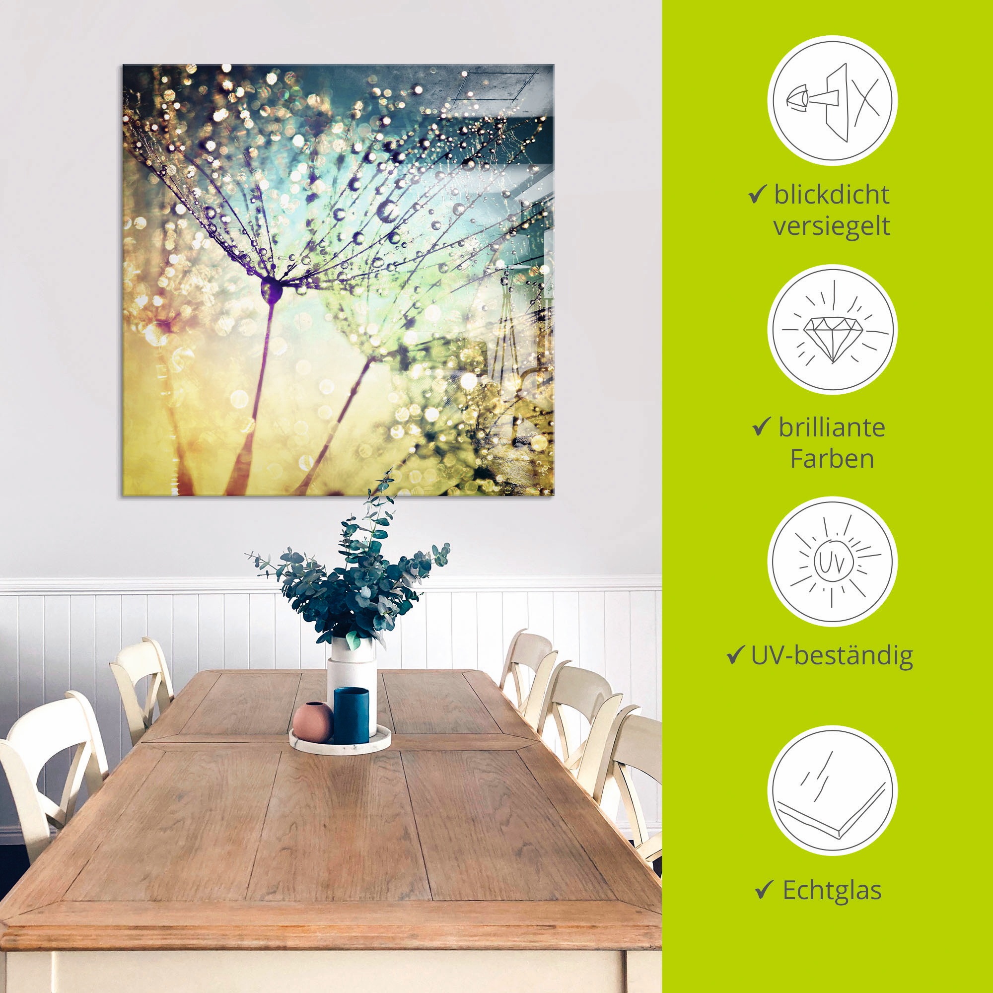 Artland Glasbild »Pusteblume Zaubertropfen«, Blumen, (1 St.), in verschiedenen Größen