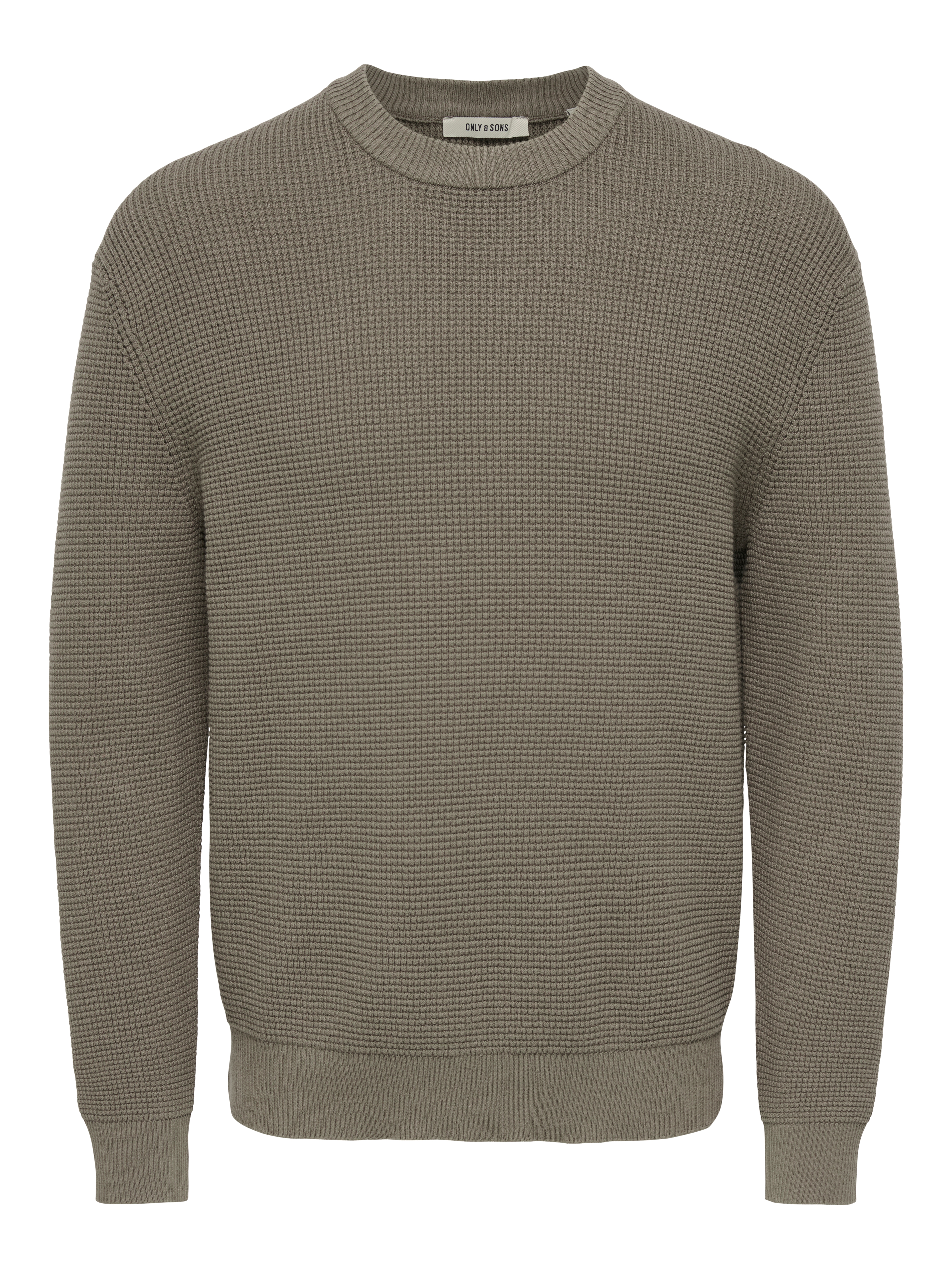 ONLY & SONS Rundhalspullover "ONSMARIUS LS WAFFLE CREW REG OTL" Baumwollmischung, regular fit