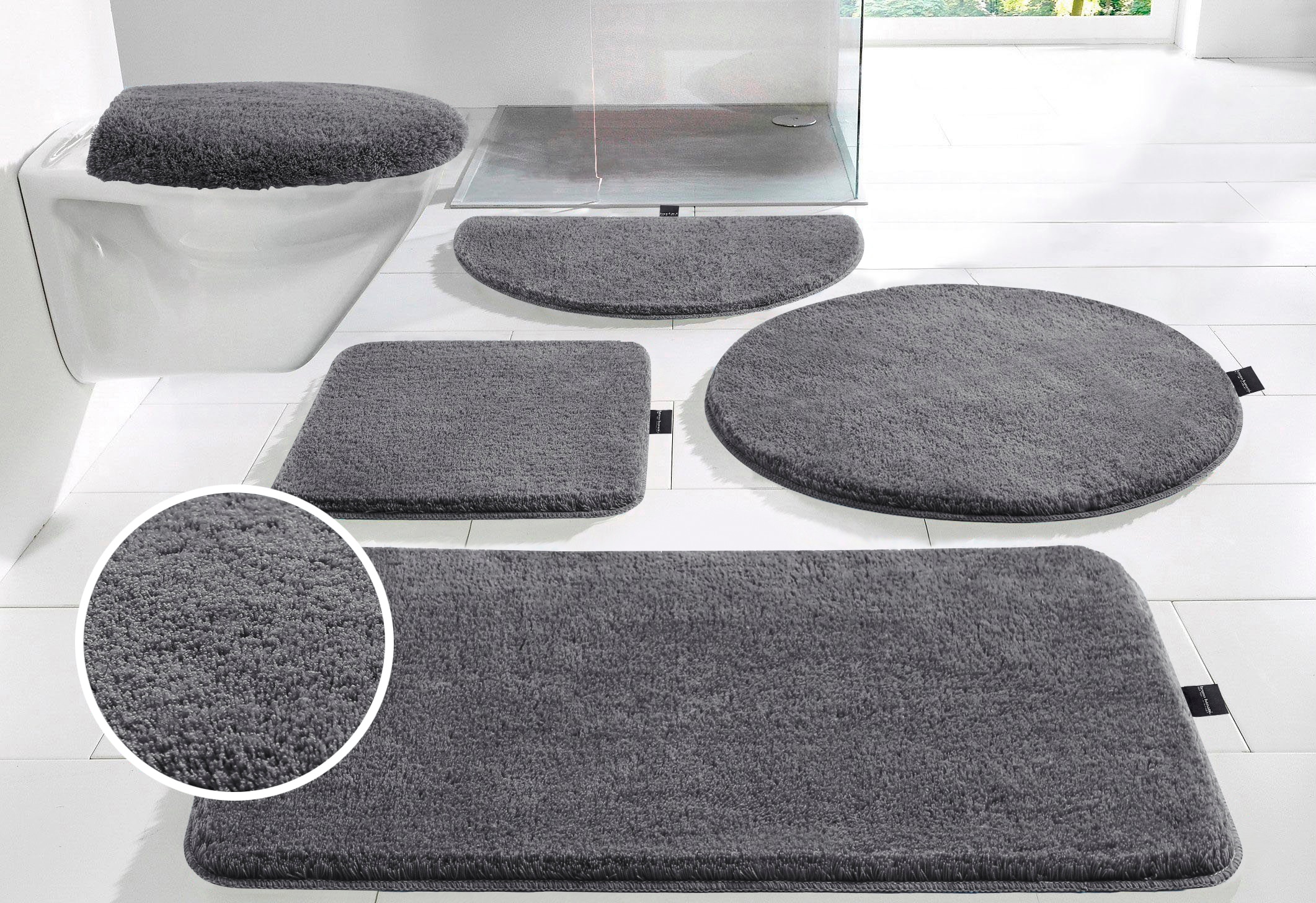 Badematte BRUNO BANANI, H:25mm, grau, Polyacryl, Badematten, "Lana, Badvorleger, Badezimmer Teppich", Badteppich, Badematten, unifarben, auch als 3