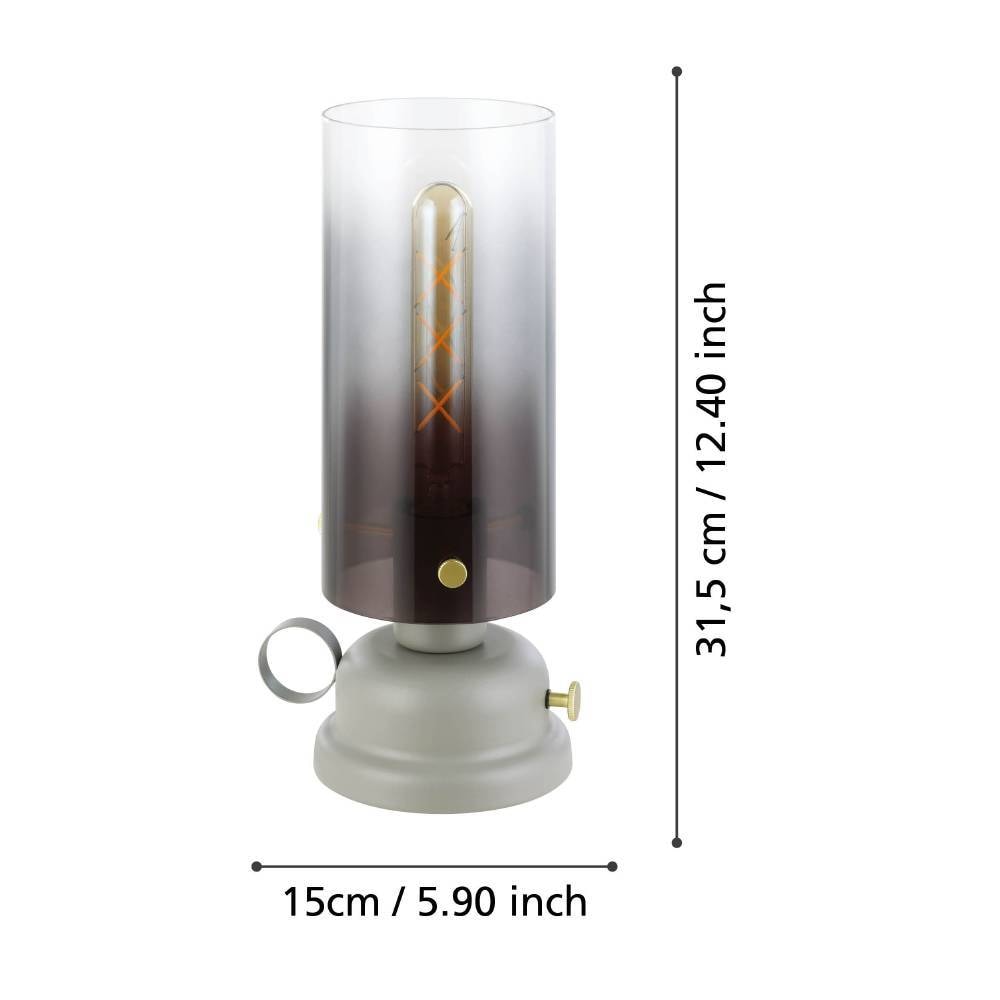 EGLO Tischleuchte »GARGRAVE«, 1 flammig, Leuchtmittel E27 | ohne Leuchtmittel, Tischleuchte, Wohnzimmerlampe, Metall und Rauchglas, Nachttischlampe
