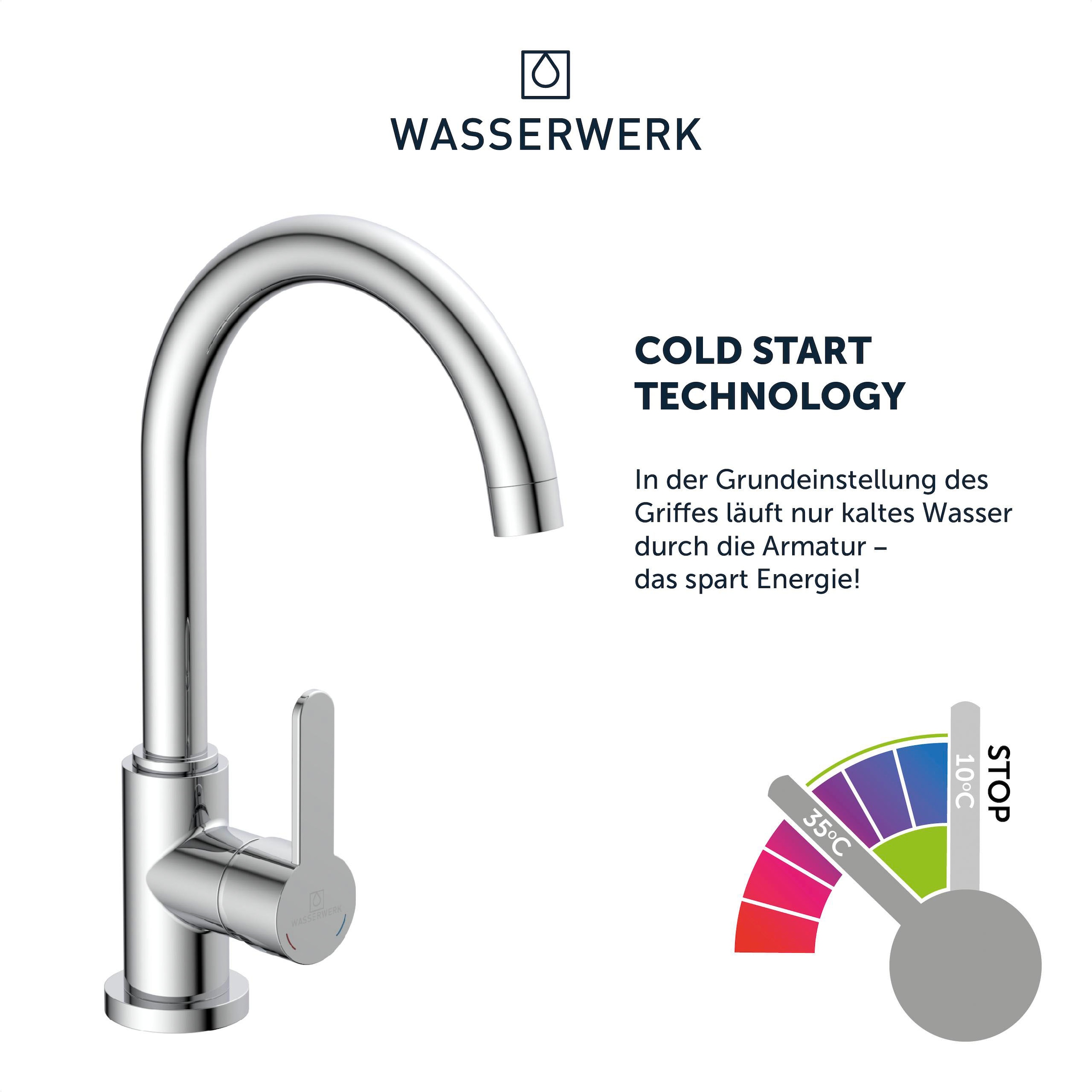 WASSERWERK Spültischarmatur »WK 5, Wasserhahn, Küche, Einhebelmischer«, 360° schwenkbar, Cold-Start-Funkt., geräuscharm