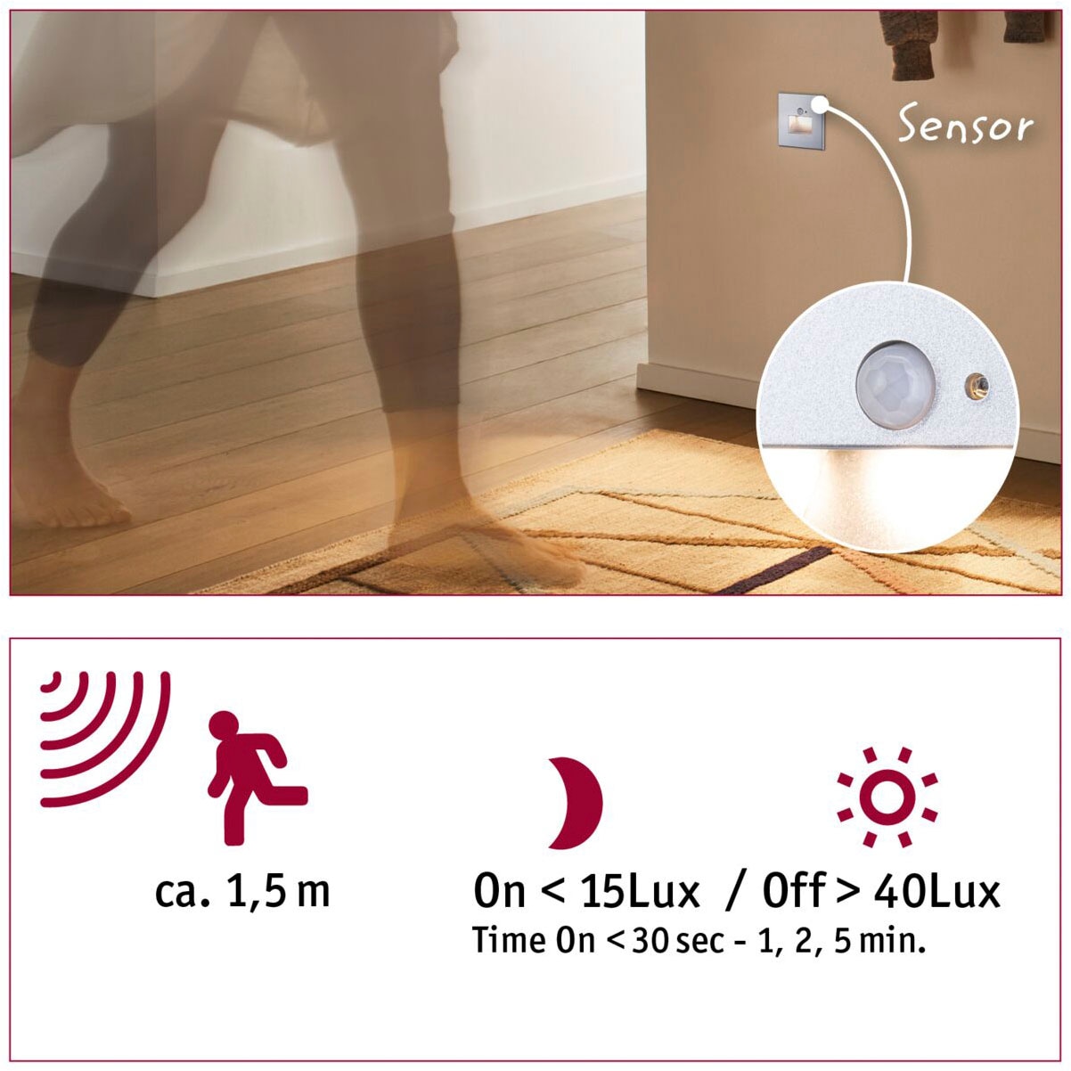 Paulmann LED Einbauleuchte »LED Wandeinbauleuchte Edge Quadro 1,2W 25lm 230V 2700K«, 1 flammig, Bewegungsmelder