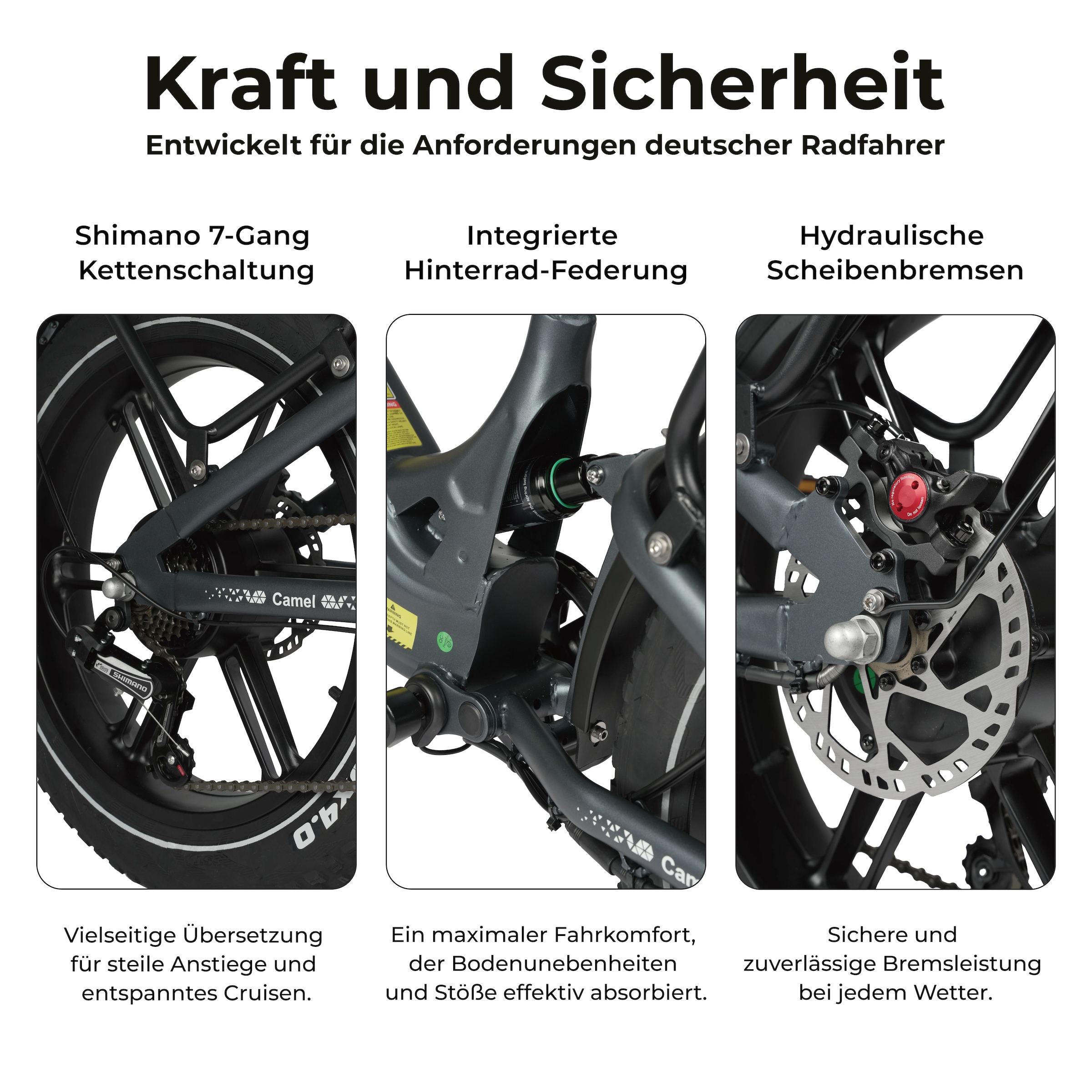 Maxtron »Maxtron Camel E-Bike compactbike« 7 Gang Shimano Kettenschaltung Heckmotor 500 W Packung,  20-Zoll-Fettreifenfahrrad mit Vorder- und Hinterradfederung