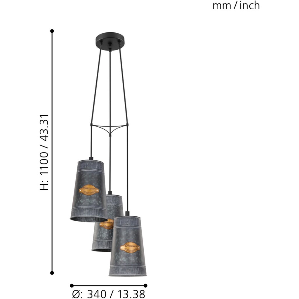 EGLO Pendelleuchte »HONEYBOURNE«, 3 flammig-flammig