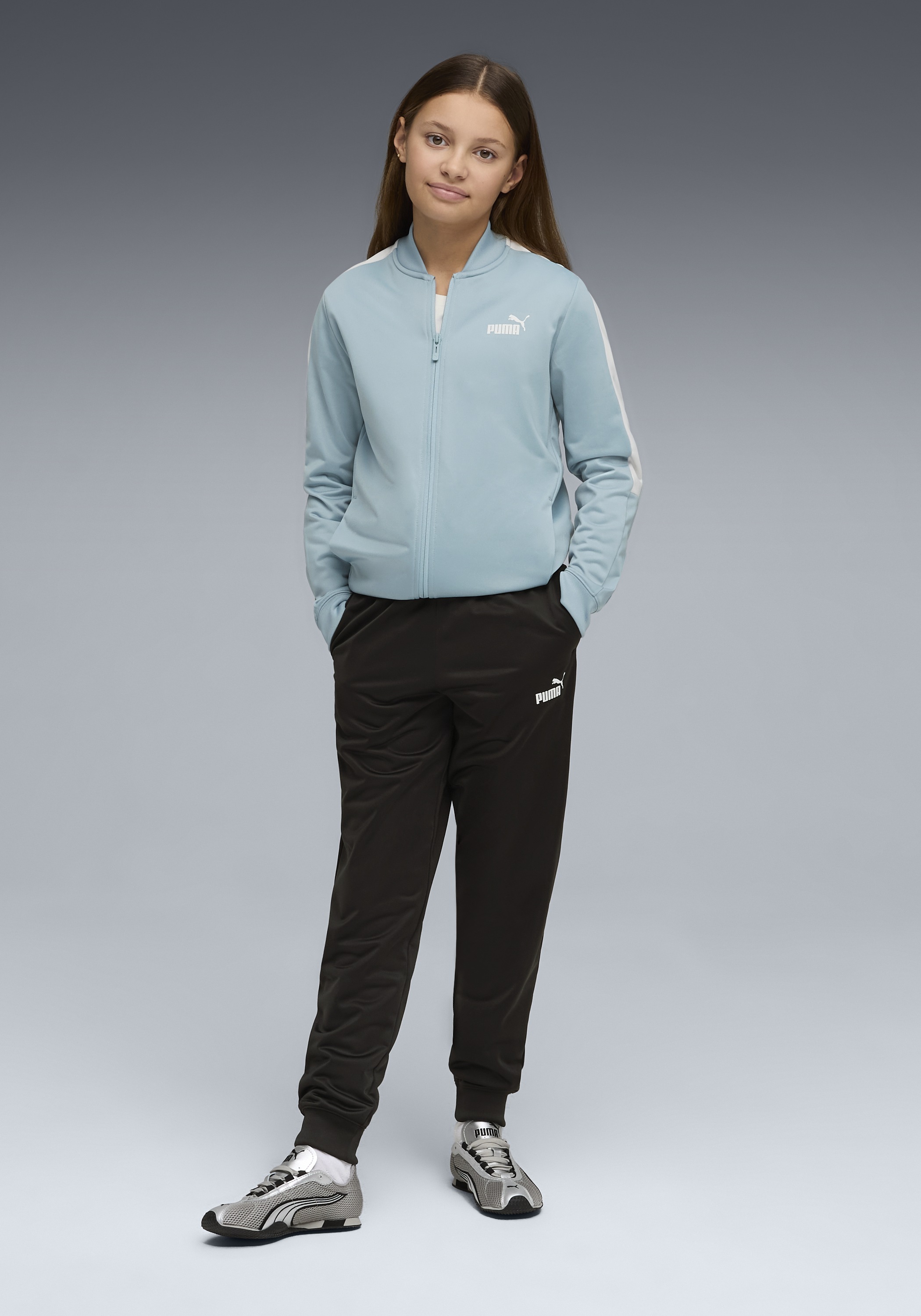 Jogginganzug PUMA "Poly Baseball-Anzug Mädchen", Mädchen, Gr. 152, seafoam blau, 100% Polyester, Sportanzüge Jogginganzug