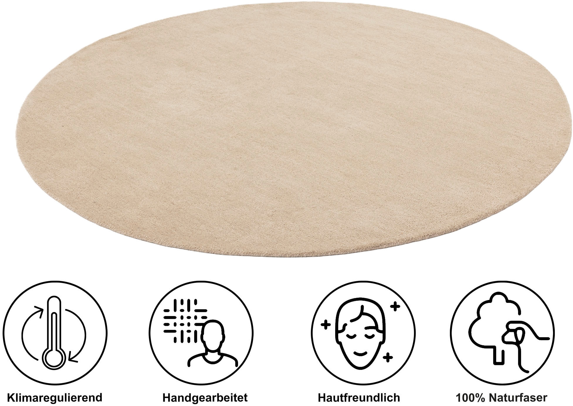 my home Wollteppich »Gabbo Natur, Handgefertigt, Teppich, reine Wolle, meliert« rund 14 mm Höhe besonders weich und dicht