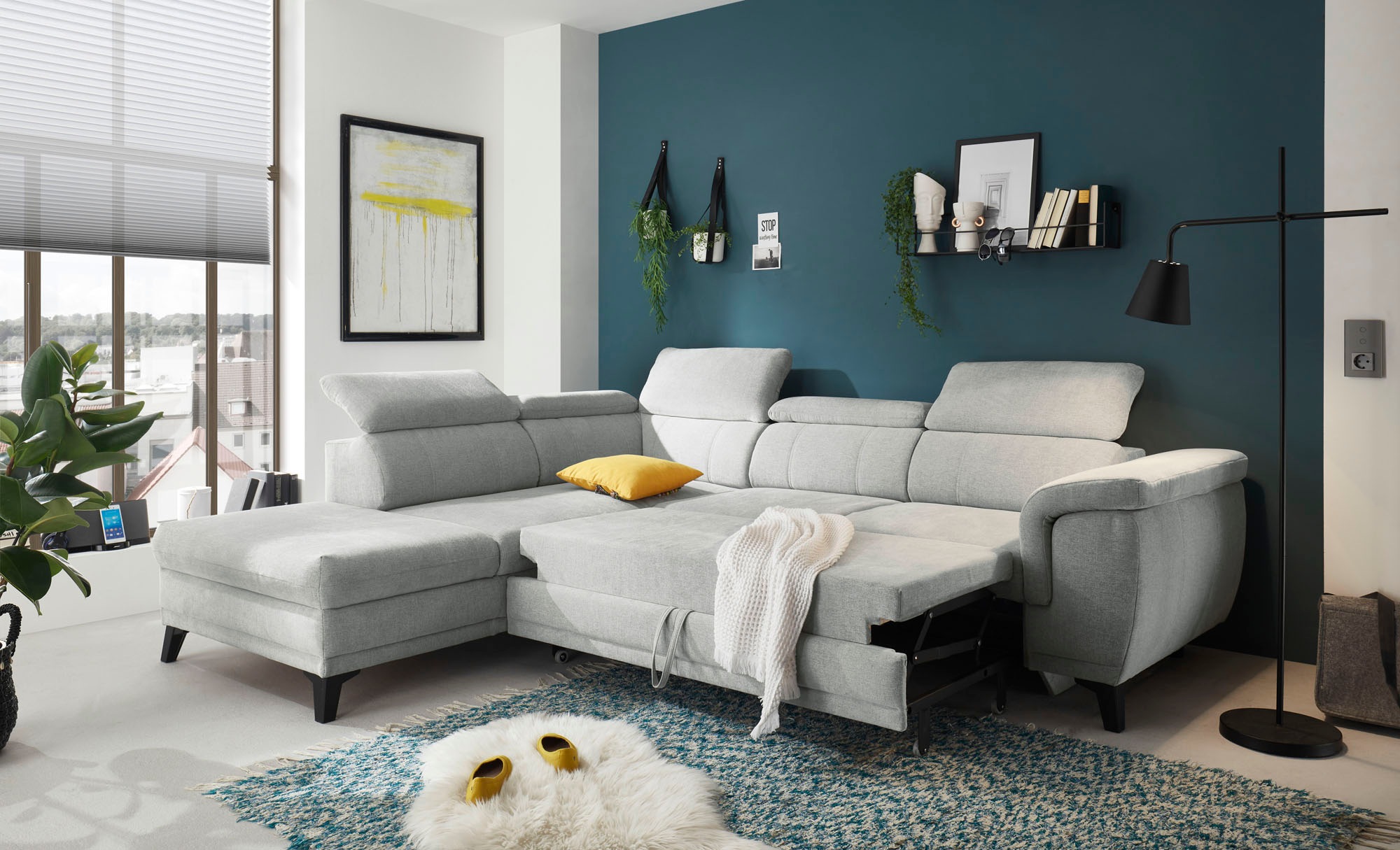 ED EXCITING DESIGN Ecksofa »Albany L-Form«, mit Bettfunktion, Bettkasten & Kopfteilverstellung